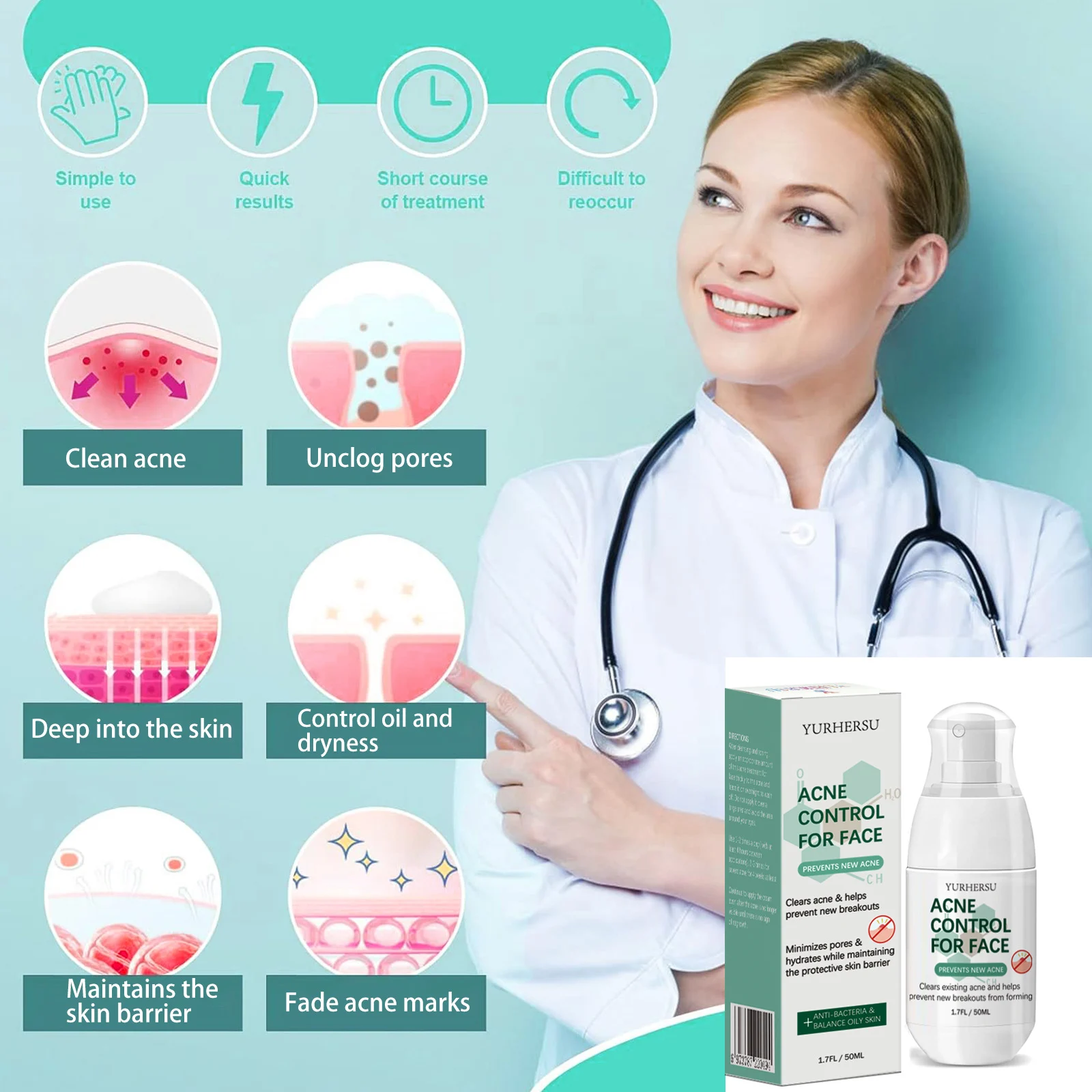 YURHERSU Acne Control Cream for Face - Minimizes Pores, Hydrates & Prevents Breakouts 5 acne control face cream spu760487949359 desc 5