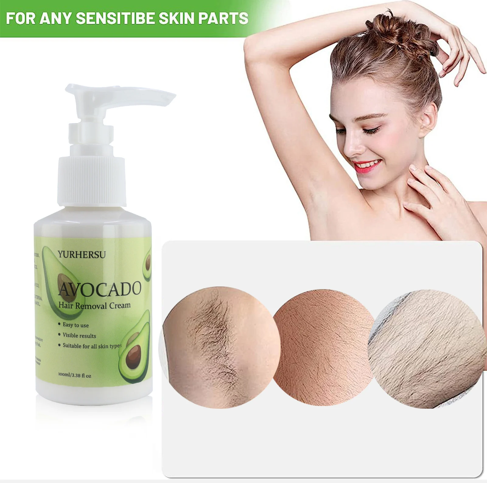 YURHERSU Avocado Hair Removal Cream - Gentle, Fast-Action, for All Skin Types 3 avocado hair removal cream spu952618970105 desc 3