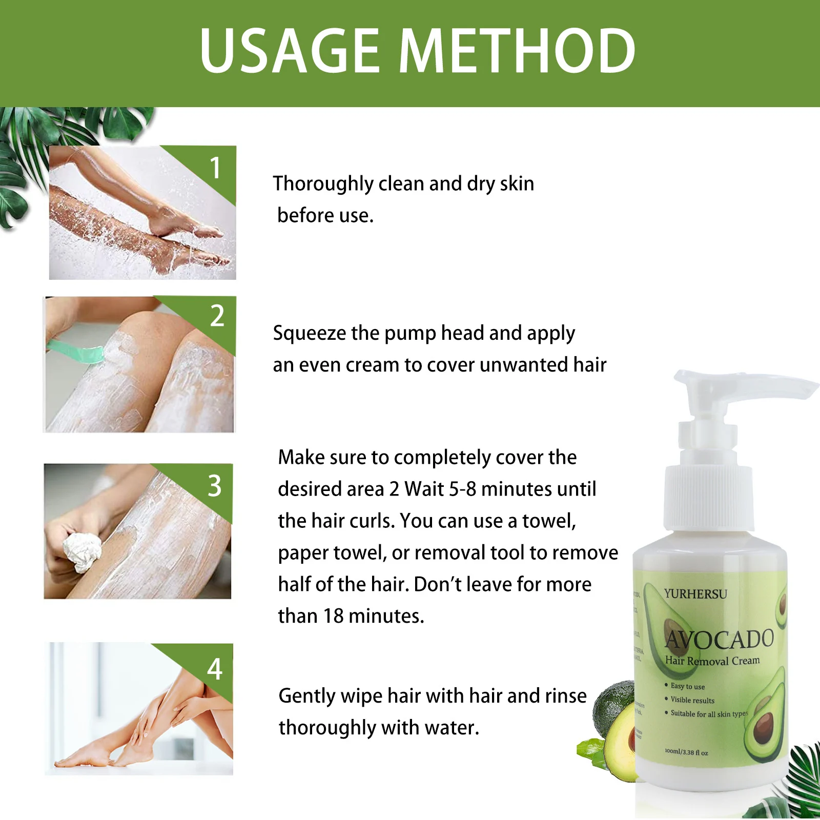 YURHERSU Avocado Hair Removal Cream - Gentle, Fast-Action, for All Skin Types 7 avocado hair removal cream spu952618970105 desc 7