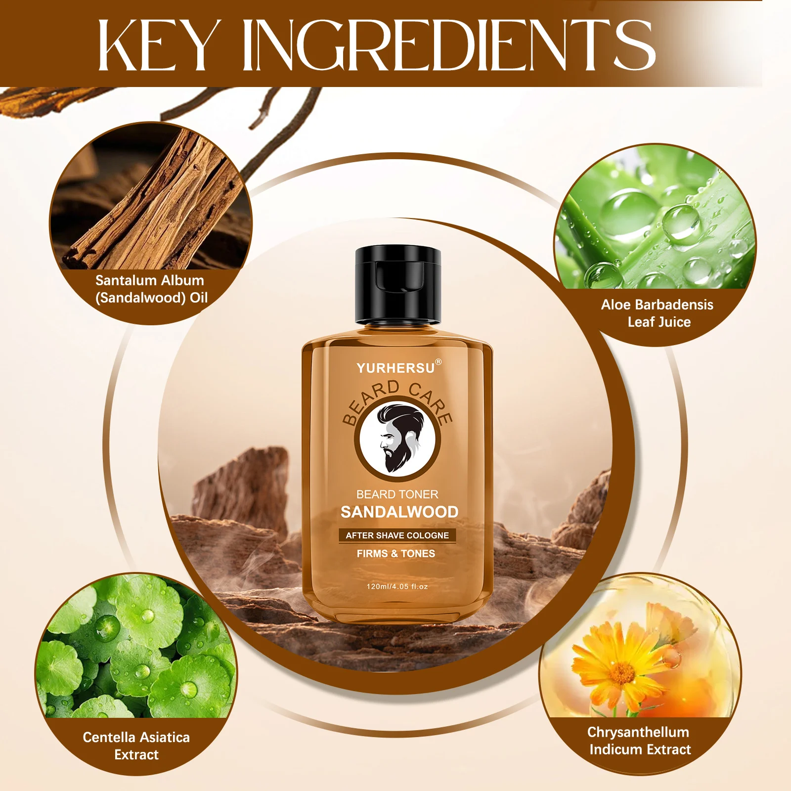 YURHERSU Beard Toner Sandalwood After Shave Cologne Firming & Toning 120ml 6 beard toner after shave spu950092300785 desc 6