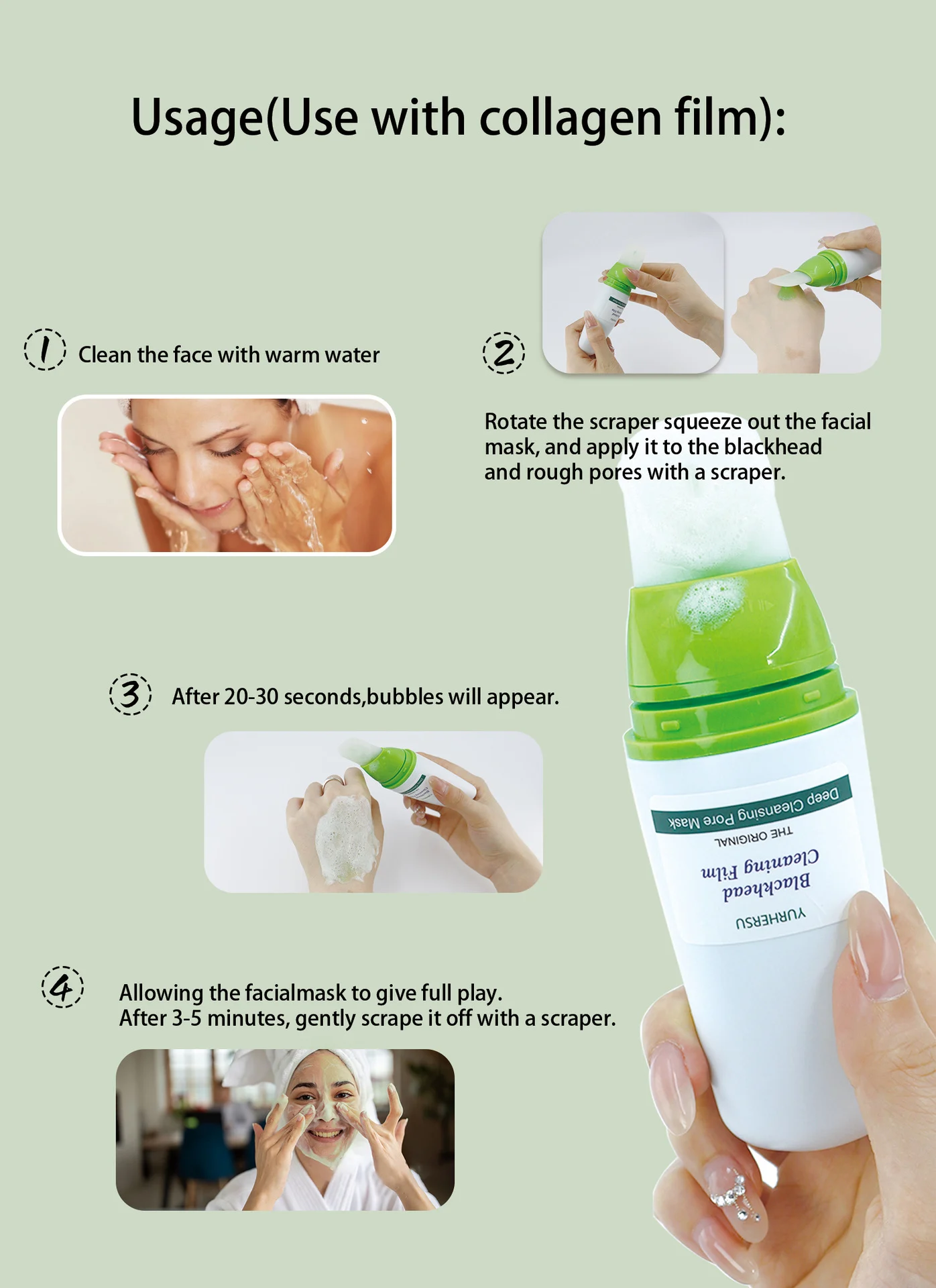 YURHERSU Blackhead Pore Cleansing Peel-Off Mask, Deep Cleansing Nose Strip, 60ml 15 blackhead pore cleansing mask spu801255535197 desc 15