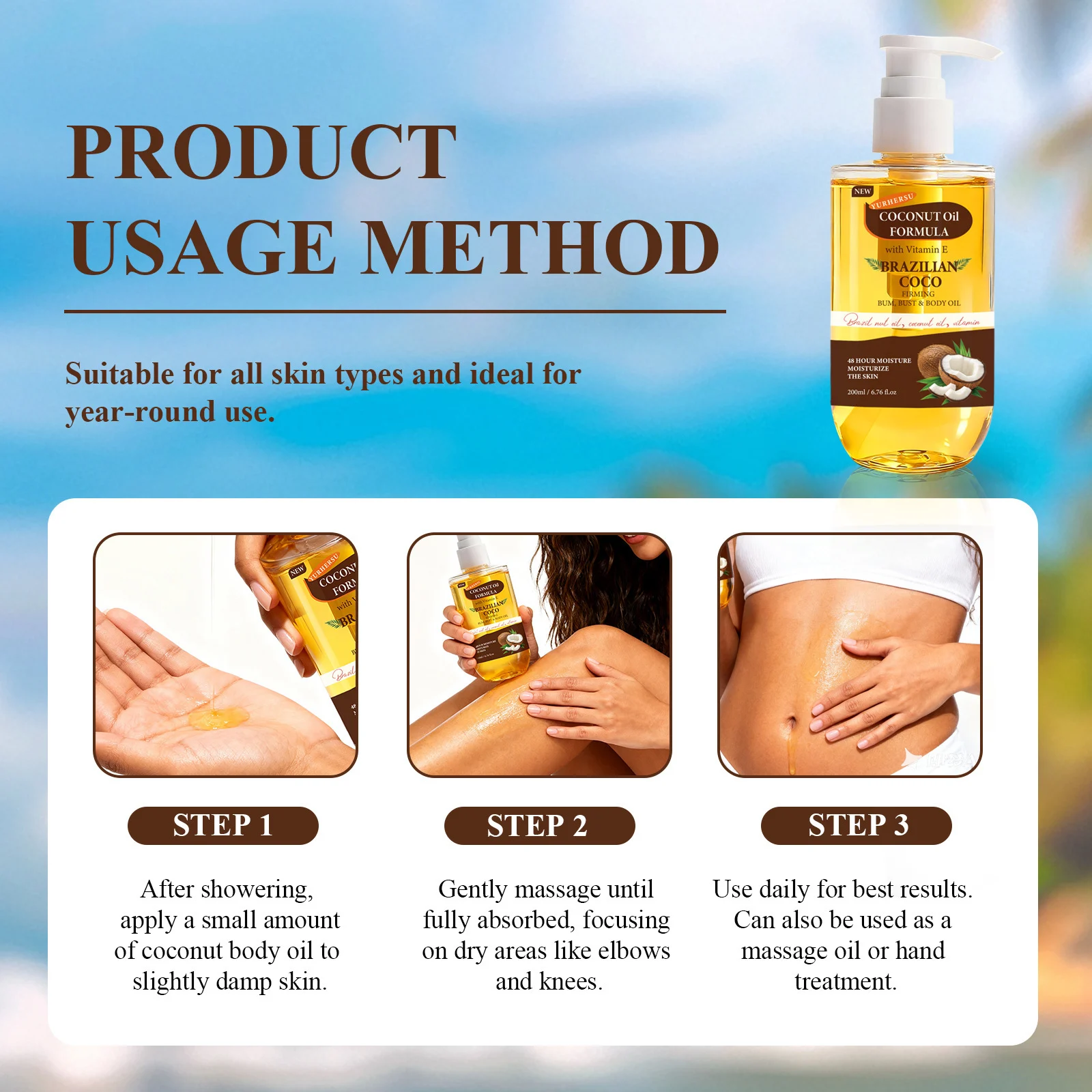 YURHERSU Coconut Firming Body Oil with Vitamin E for Bum Bust Moisturizing 5 coconut firming body oil spu987852190818 desc 5