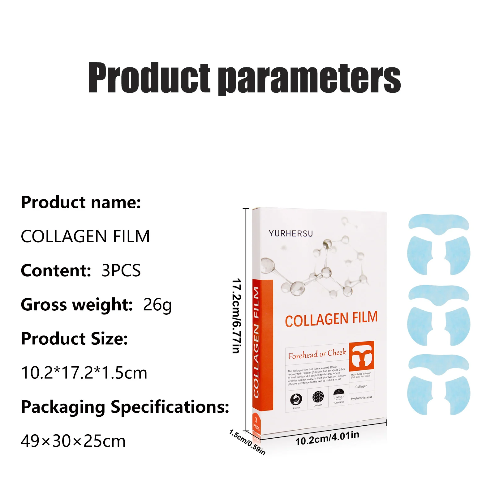 YURHERSU Collagen Film 3 Pairs Moisturizing Hydrating Facial Mask 1 collagen film facial mask spu743895678582 desc 1
