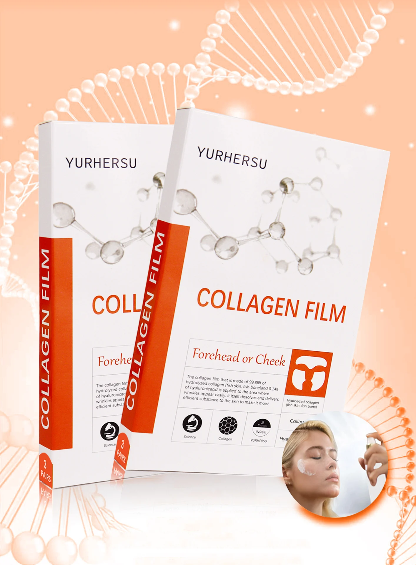 YURHERSU Collagen Film 3 Pairs Moisturizing Hydrating Facial Mask 5 collagen film facial mask spu743895678582 desc 5