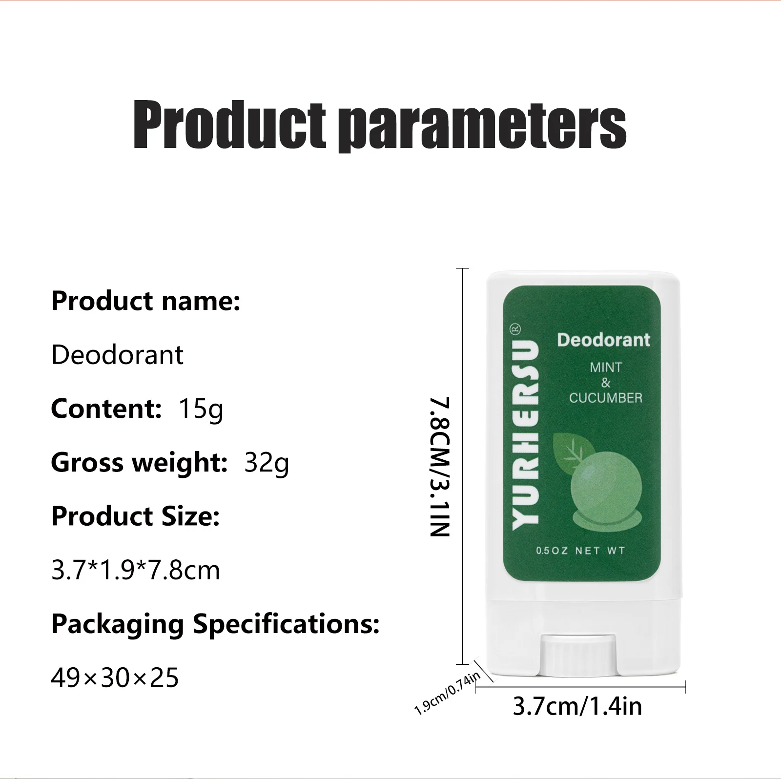 YURHERSU Mint & Cucumber Deodorant Stick, Long-Lasting Odor Control, Clear Gel, 0.5oz 1 deodorant stick spu969542550524 desc 1