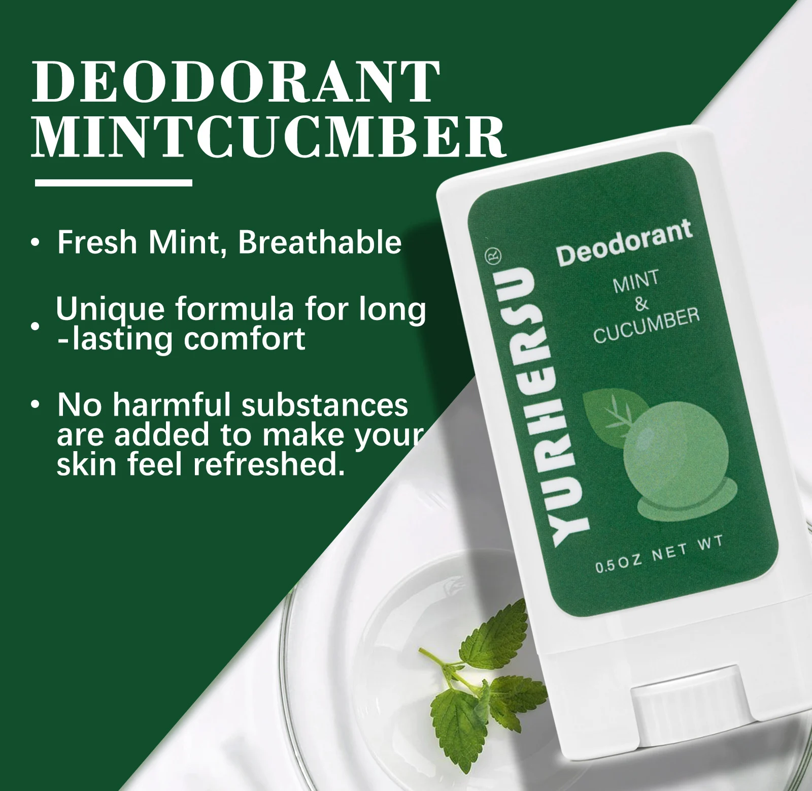 YURHERSU Mint & Cucumber Deodorant Stick, Long-Lasting Odor Control, Clear Gel, 0.5oz 5 deodorant stick spu969542550524 desc 5