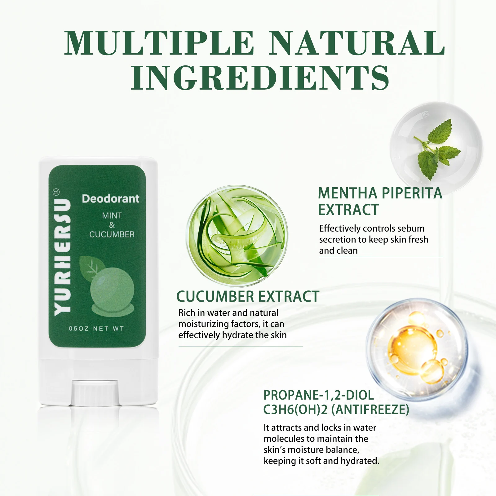 YURHERSU Mint & Cucumber Deodorant Stick, Long-Lasting Odor Control, Clear Gel, 0.5oz 8 deodorant stick spu969542550524 desc 8