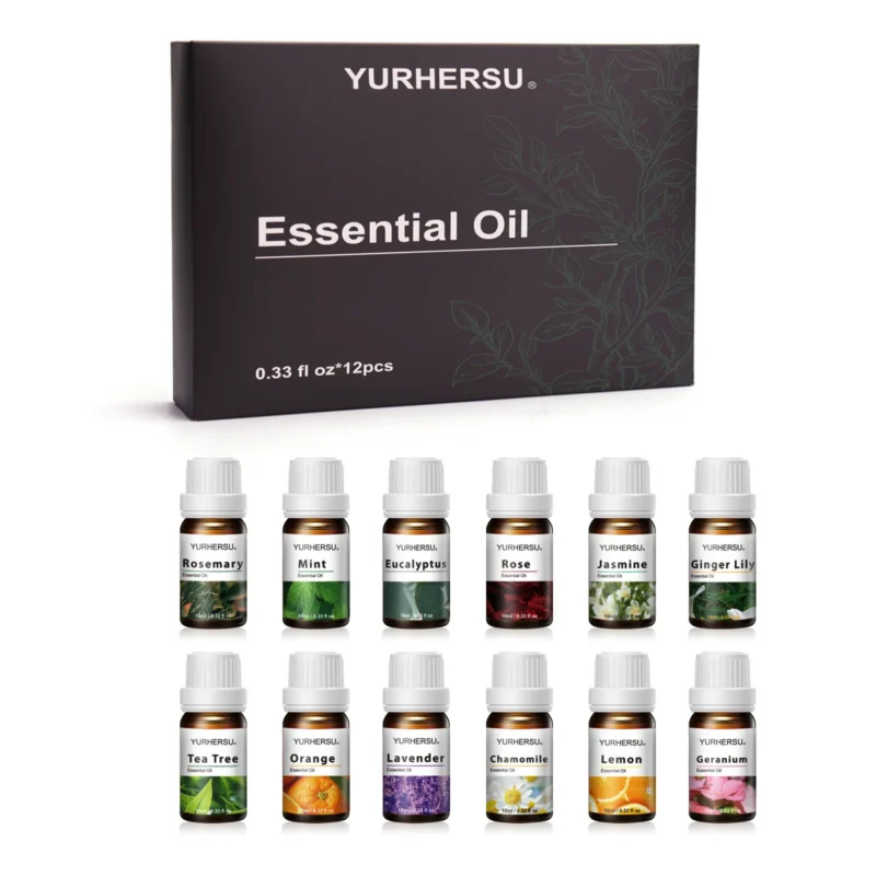 YURHERSU Essential Oil Set 12 x 10ml Botanical Aromatherapy for Massage & Diffuser