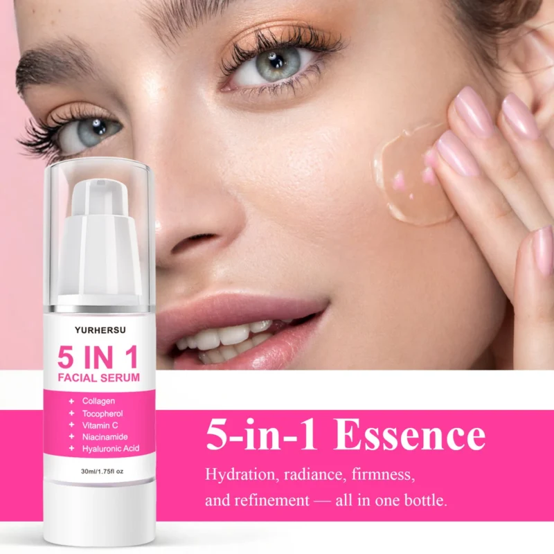 YURHERSU 5-in-1 Facial Serum with Collagen, Hyaluronic Acid, Vitamin C