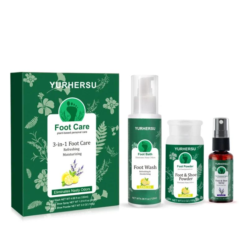 foot-care-spray-set-spu952538946088-1 YURHERSU 3-in-1 Foot Care Set - Plant-Based Deodorizing Spray, Wash & Powder