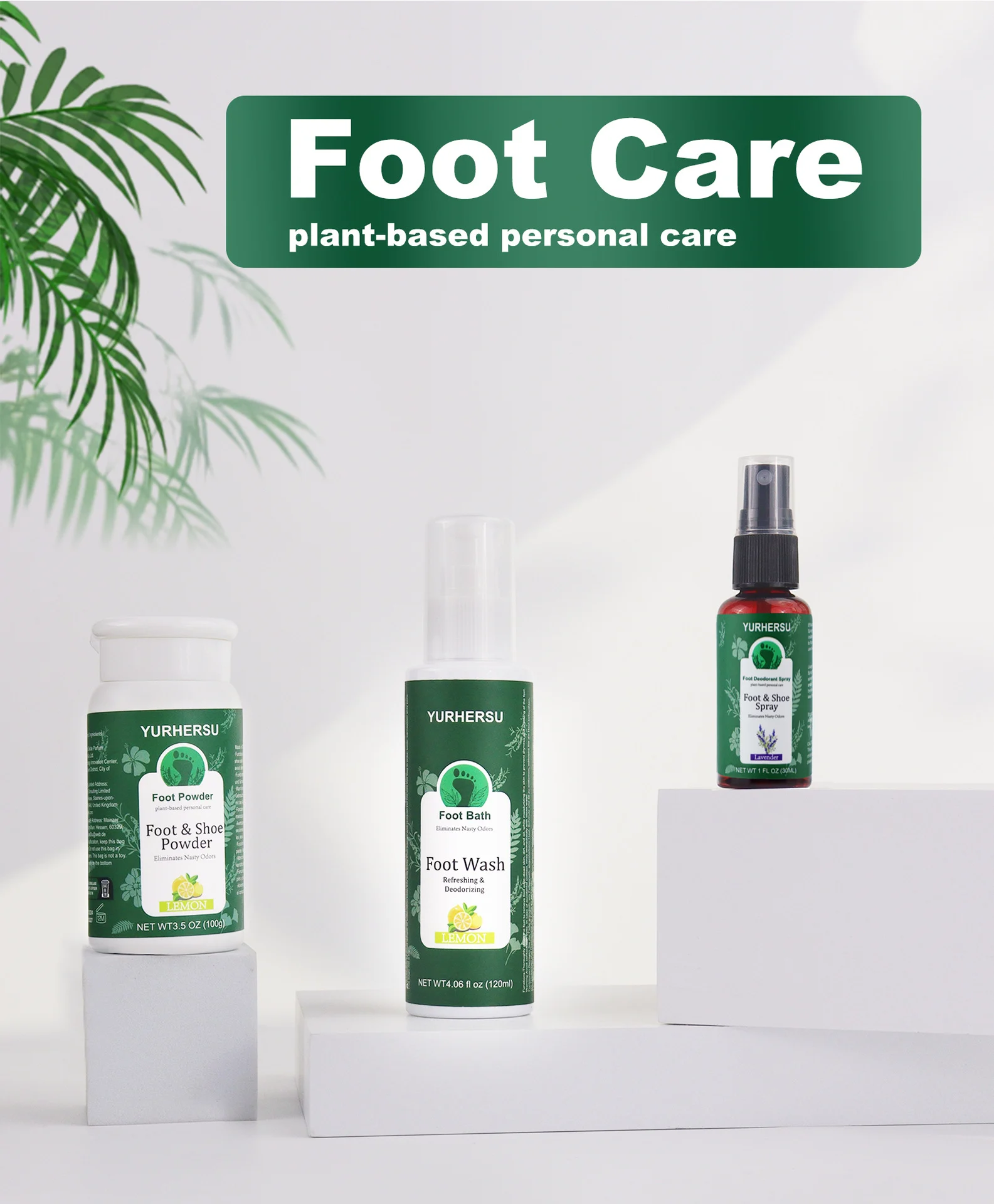 YURHERSU 3-in-1 Foot Care Set - Plant-Based Deodorizing Spray, Wash & Powder 2 foot care spray set spu952538946088 desc 2