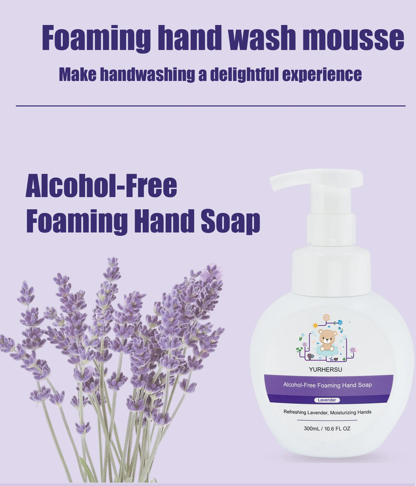 YURHERSU Alcohol-Free Lavender Foaming Hand Wash Mousse, Moisturizing & Refreshing 300ml 4 lavender foaming hand wash spu811989591535 desc 4