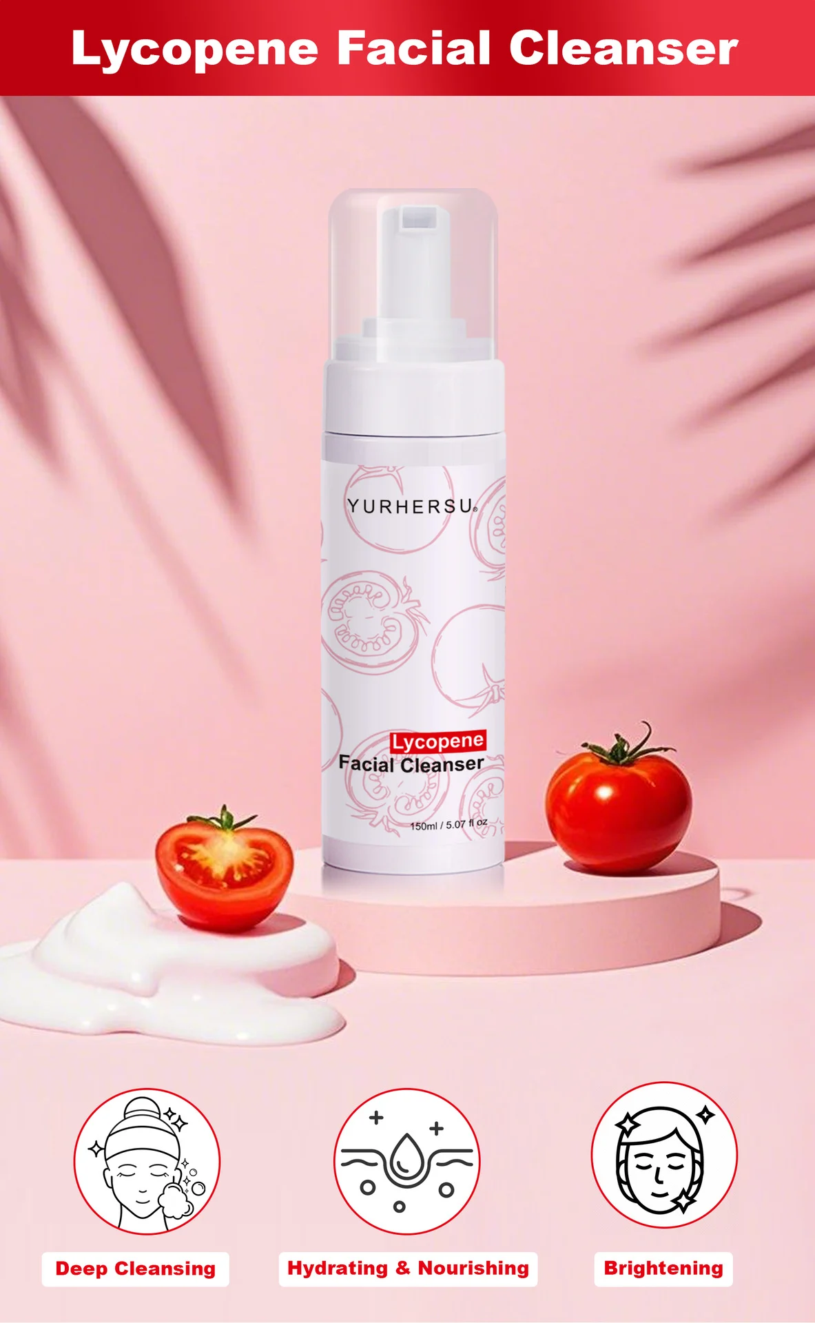 YURHERSU Lycopene Facial Cleanser Foam - Gentle Deep Cleansing, Brightening & Hydrating 1 lycopene facial cleanser foam spu941097973966 desc 1