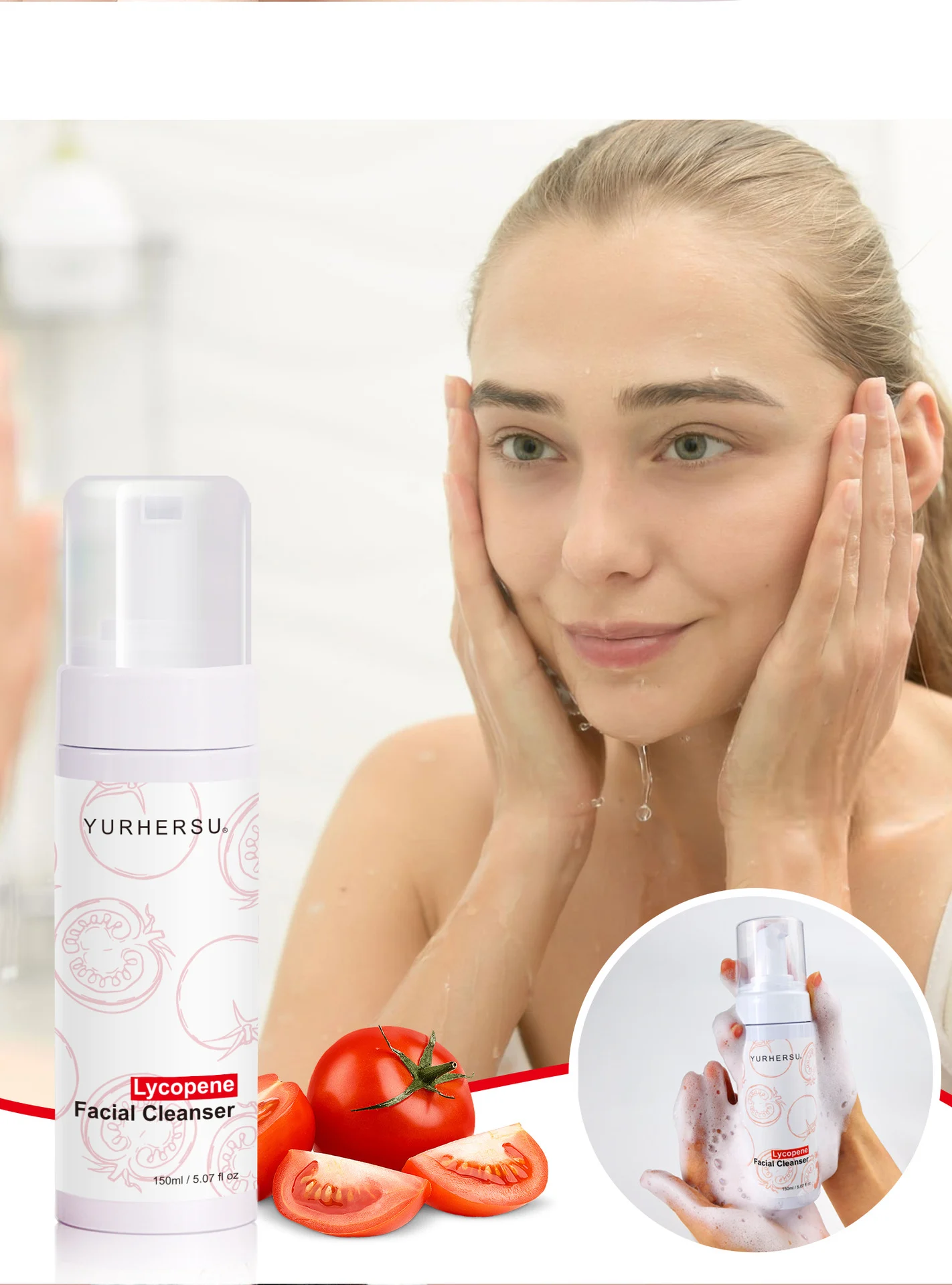 YURHERSU Lycopene Facial Cleanser Foam - Gentle Deep Cleansing, Brightening & Hydrating 8 lycopene facial cleanser foam spu941097973966 desc 8