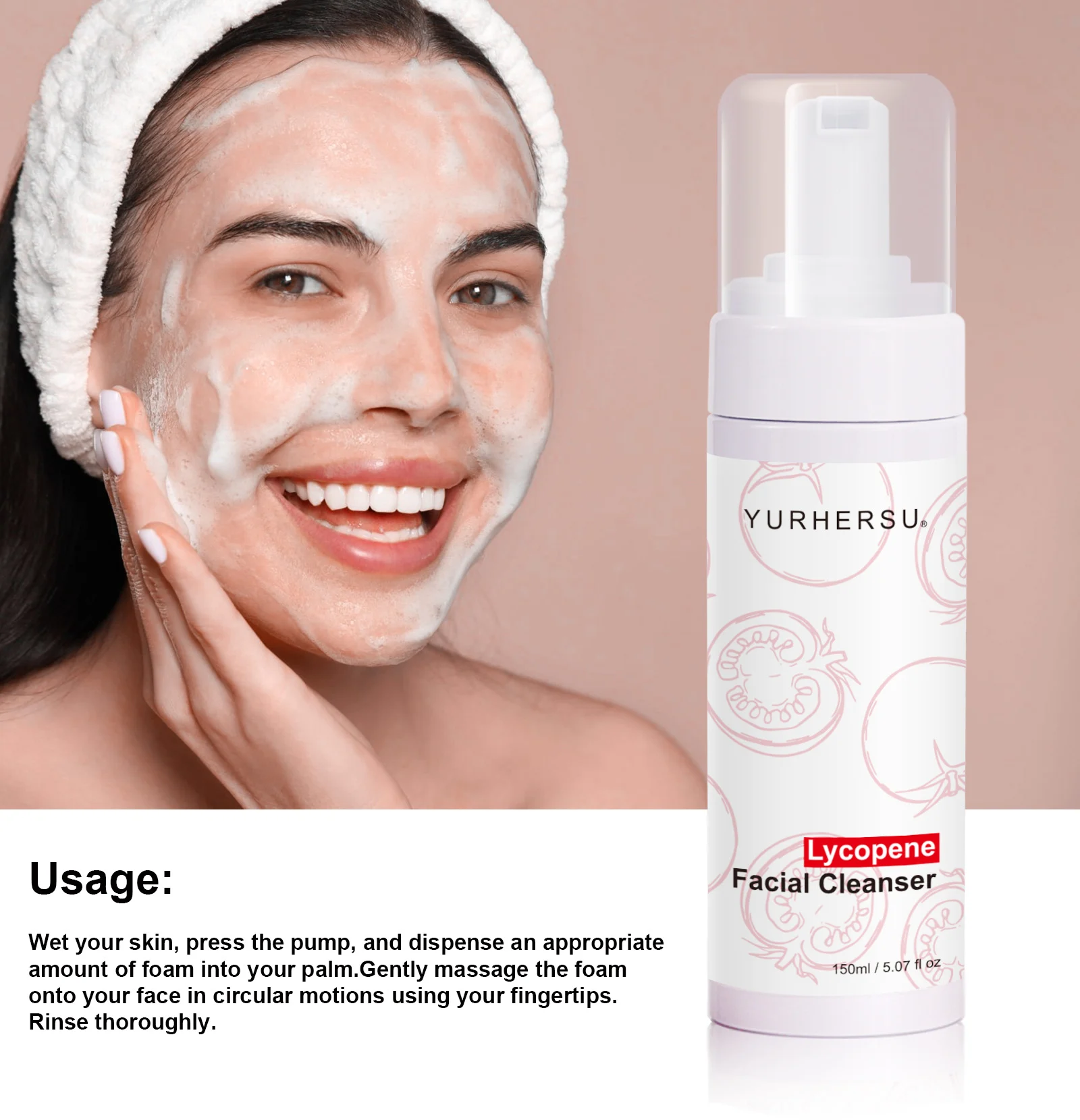 YURHERSU Lycopene Facial Cleanser Foam - Gentle Deep Cleansing, Brightening & Hydrating 9 lycopene facial cleanser foam spu941097973966 desc 9