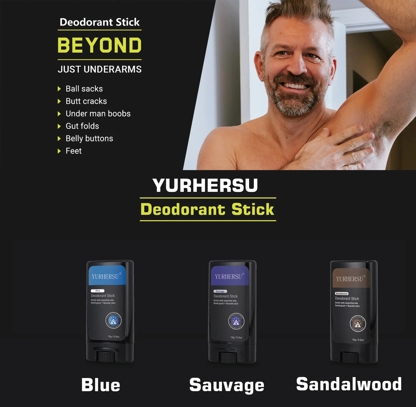 YURHERSU Deodorant Stick for Men, Long Lasting, Odor Control, Essential Oils 3 mens deodorant stick spu936510291356 desc 3