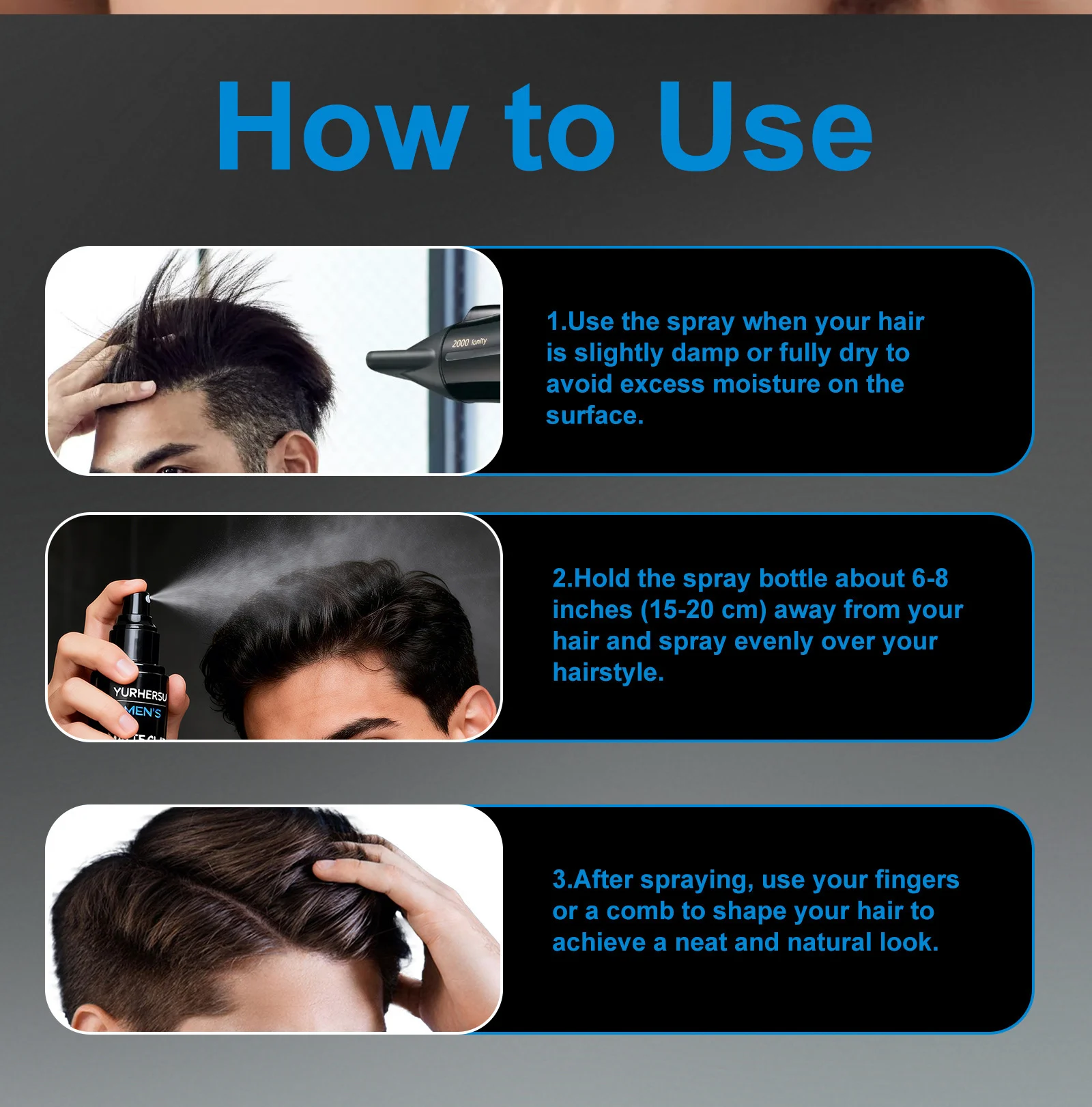 YURHERSU Men's Matte Clay Texturizing Hair Spray, 100ml, Strong Hold, Oil-Absorbing 11 mens matte clay hair spray spu1012753174283 desc 11