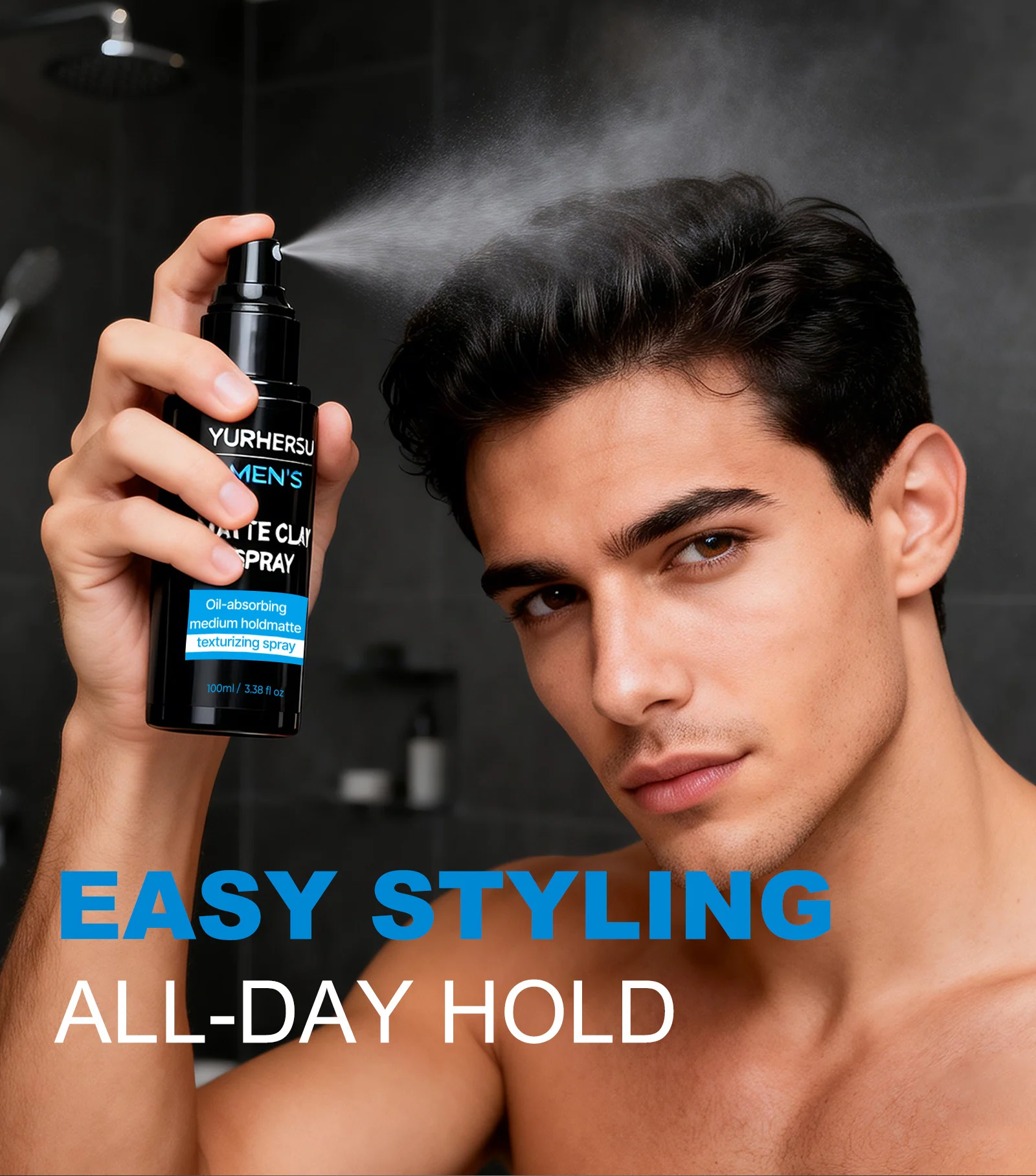 YURHERSU Men's Matte Clay Texturizing Hair Spray, 100ml, Strong Hold, Oil-Absorbing 6 mens matte clay hair spray spu1012753174283 desc 6