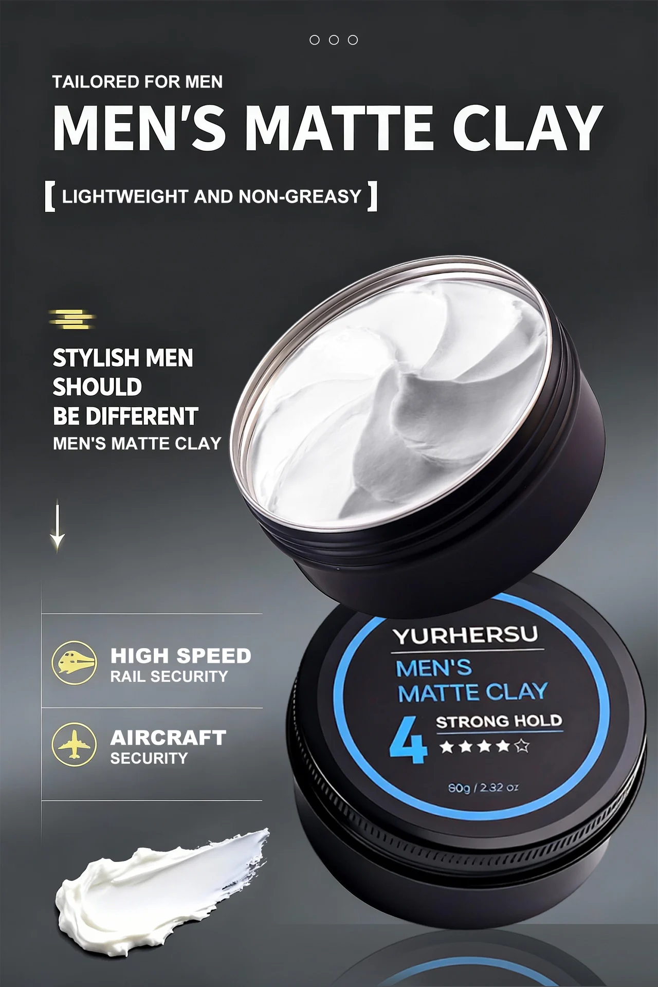 YURHERSU Men's Matte Clay Hair Wax, Strong Hold, Long-Lasting Styling 5 mens matte hair clay spu1002751438288 desc 5