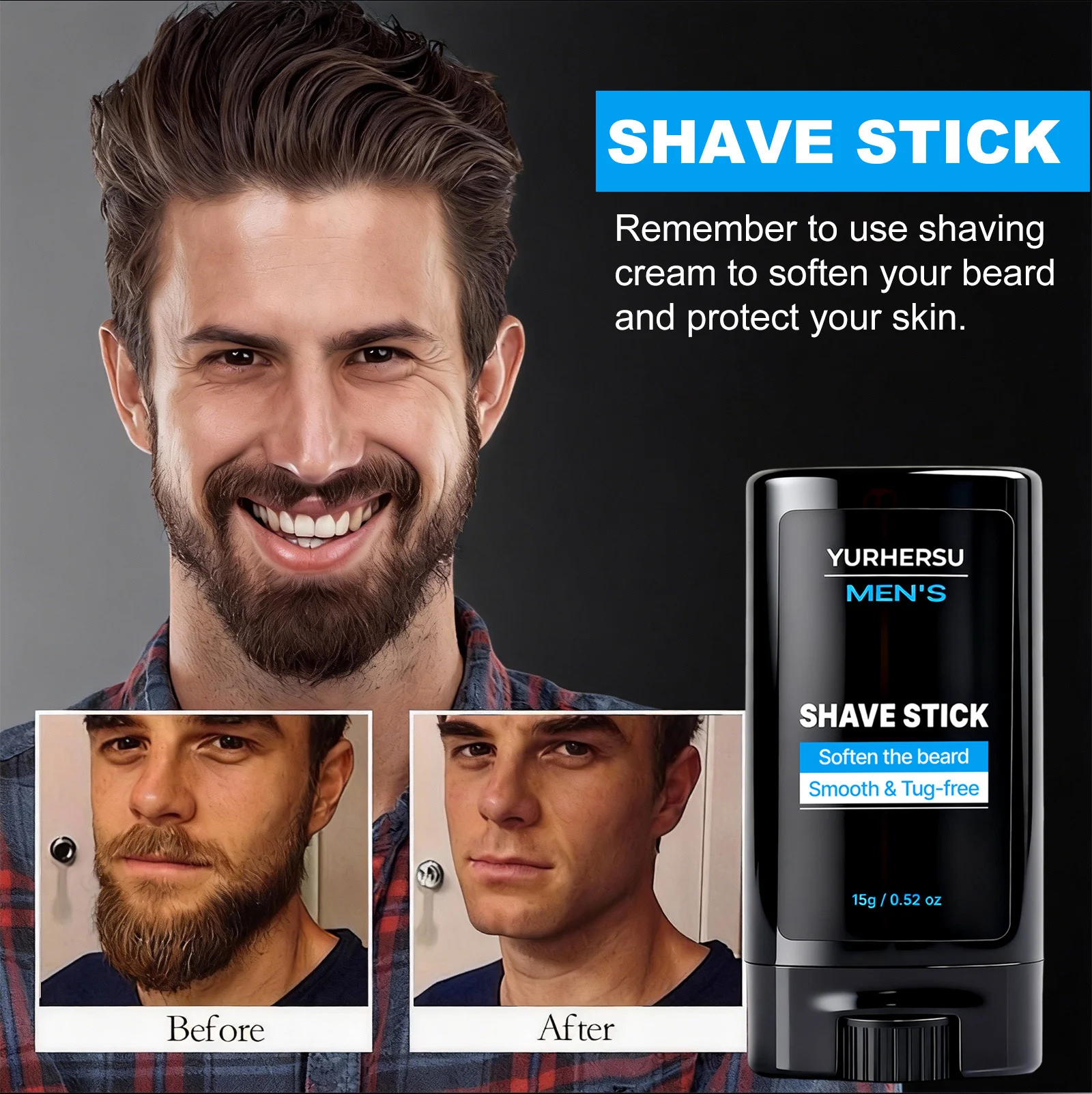 YURHERSU Men's Shave Stick Softens Beard, Smooth Tug-Free Shaving Cream Solid Stick 8 mens shave stick cream spu1015836956280 desc 8
