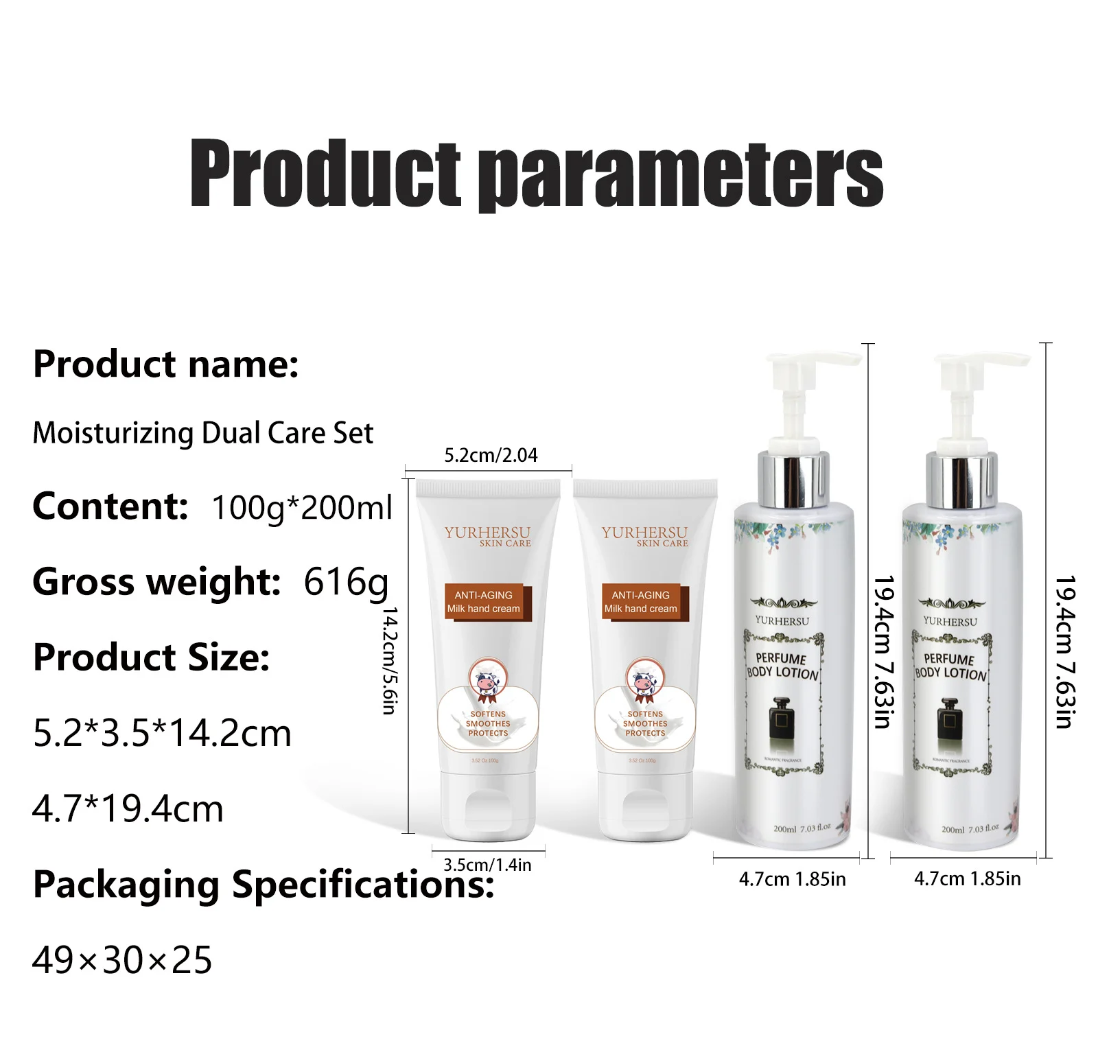 YURHERSU Moisturizing Dual Care Set - Body Lotion & Hand Cream for Anti-Aging & Smooth Skin 2 moisturizing body lotion hand cream set spu812006052000 desc 2
