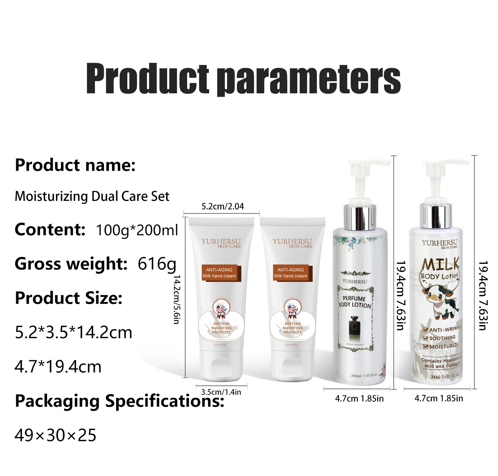 YURHERSU Moisturizing Dual Care Set - Body Lotion & Hand Cream for Anti-Aging & Smooth Skin 3 moisturizing body lotion hand cream set spu812006052000 desc 3