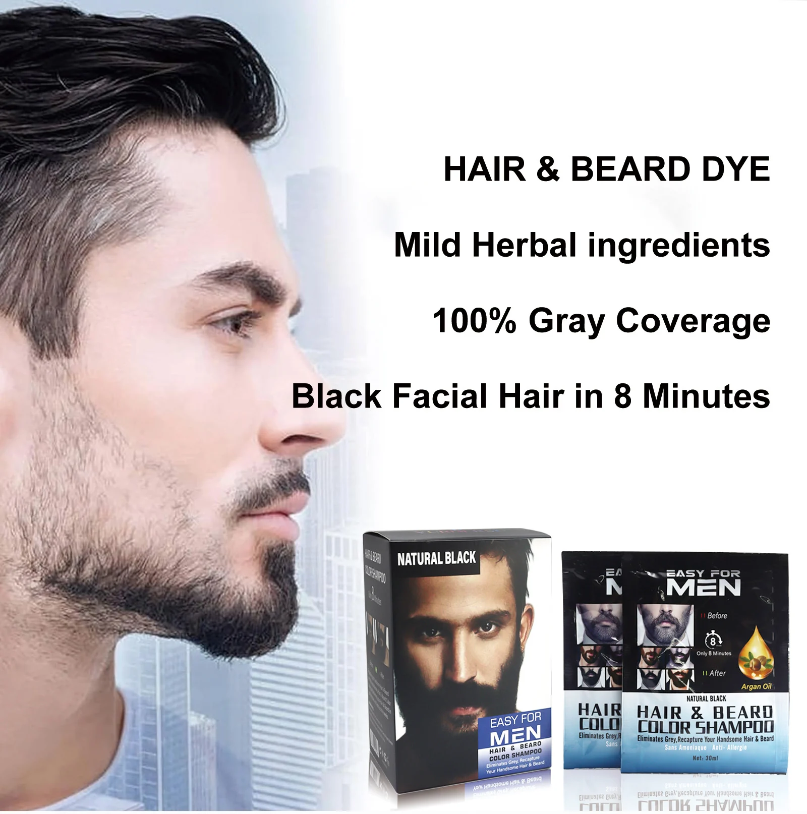 YURHERSU Beard Dye - Natural Black Hair & Beard Coloring Shampoo for Men, 8 Minute Application 2 natural black beard hair dye spu793401883106 desc 2