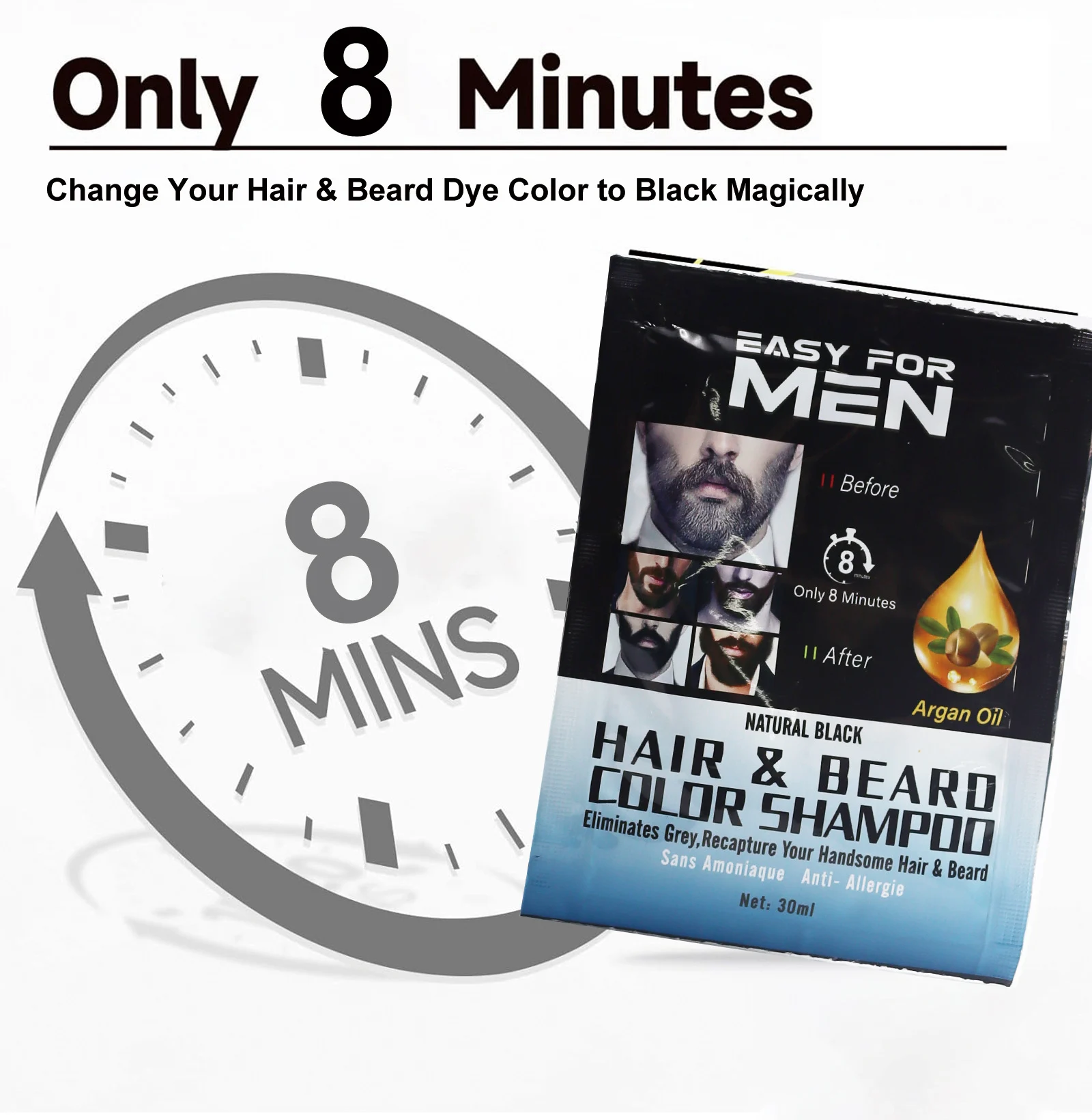 YURHERSU Beard Dye - Natural Black Hair & Beard Coloring Shampoo for Men, 8 Minute Application 3 natural black beard hair dye spu793401883106 desc 3