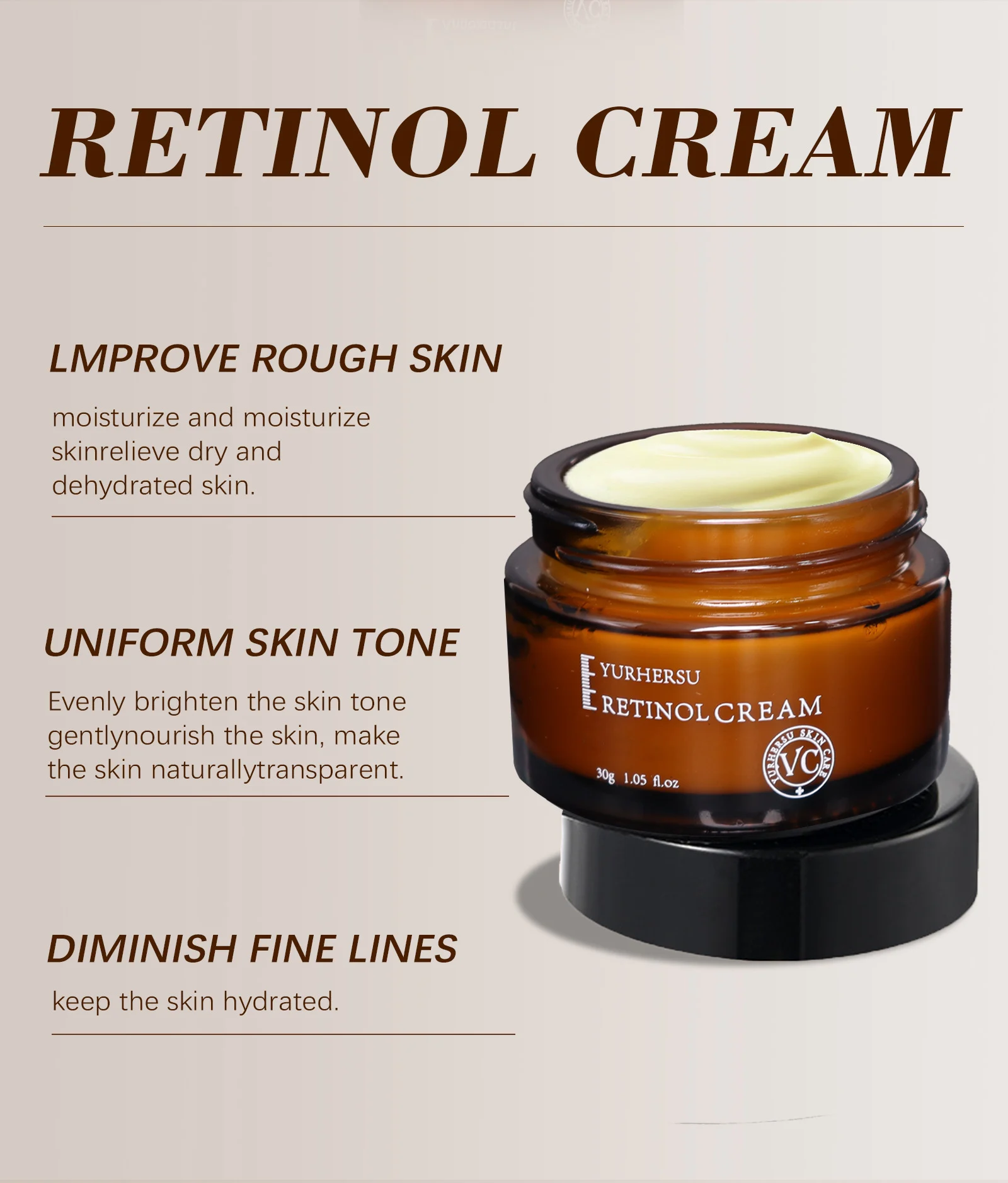 YURHERSU Retinol Cream, Anti-Wrinkle, Moisturizing, Brightening Face Cream with Vitamin C 9 retinol anti aging face cream spu784298450063 desc 9