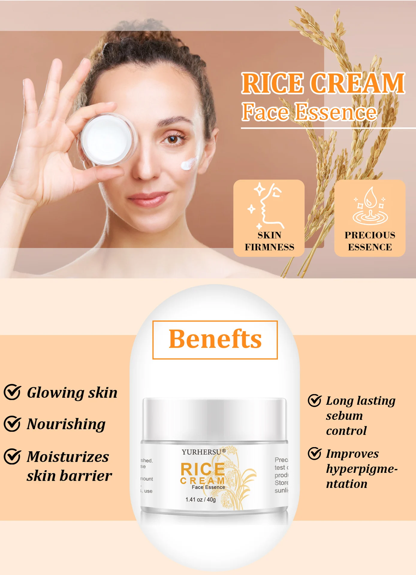 YURHERSU Rice Cream Face Essence - Moisturizing, Brightening, Anti-Aging 2 rice face cream moisturizer spu833215083657 desc 2