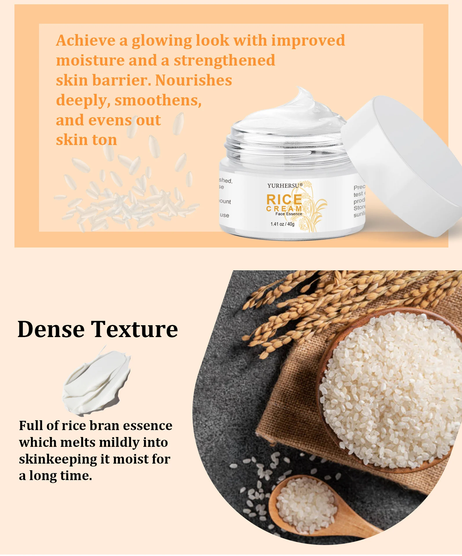 YURHERSU Rice Cream Face Essence - Moisturizing, Brightening, Anti-Aging 3 rice face cream moisturizer spu833215083657 desc 3
