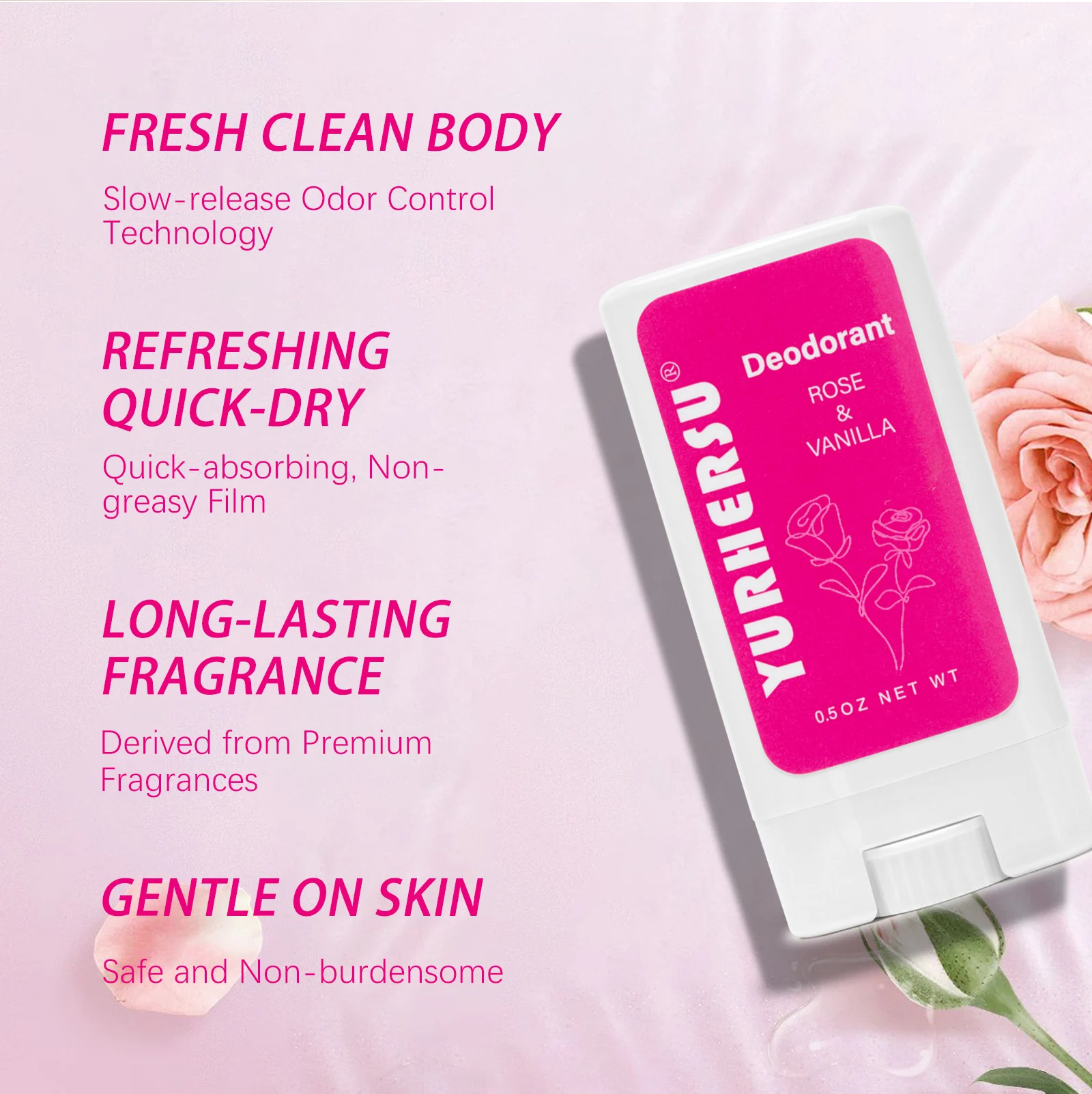 YURHERSU Rose Vanilla Deodorant Stick for Body Odor, Long Lasting Freshness 3 rose vanilla deodorant stick spu969041907521 desc 3