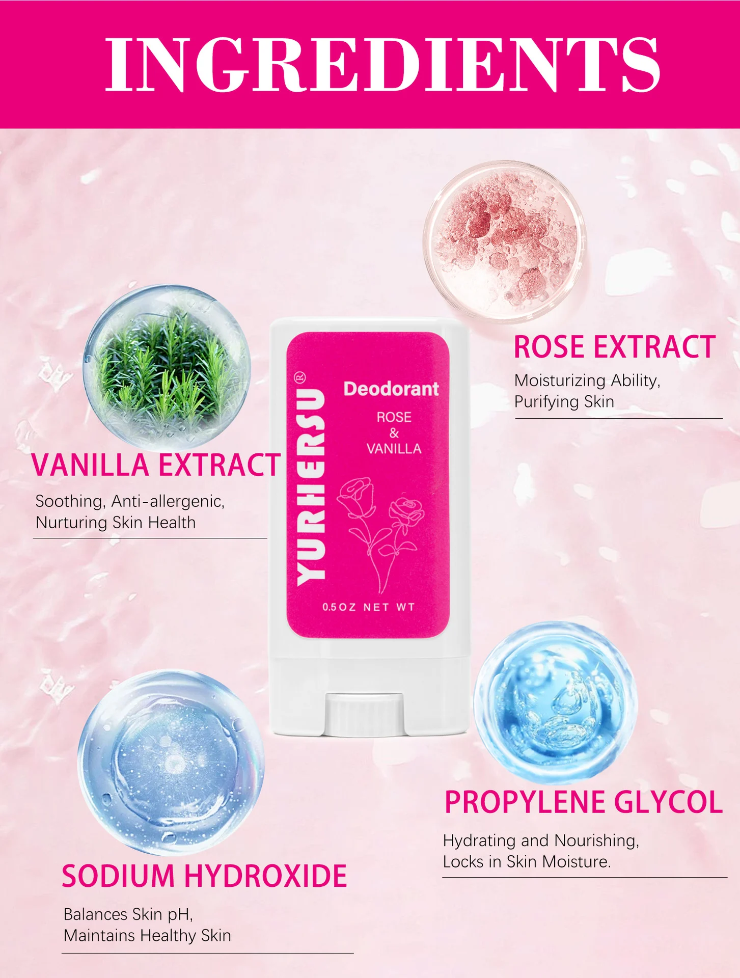 YURHERSU Rose Vanilla Deodorant Stick for Body Odor, Long Lasting Freshness 7 rose vanilla deodorant stick spu969041907521 desc 7