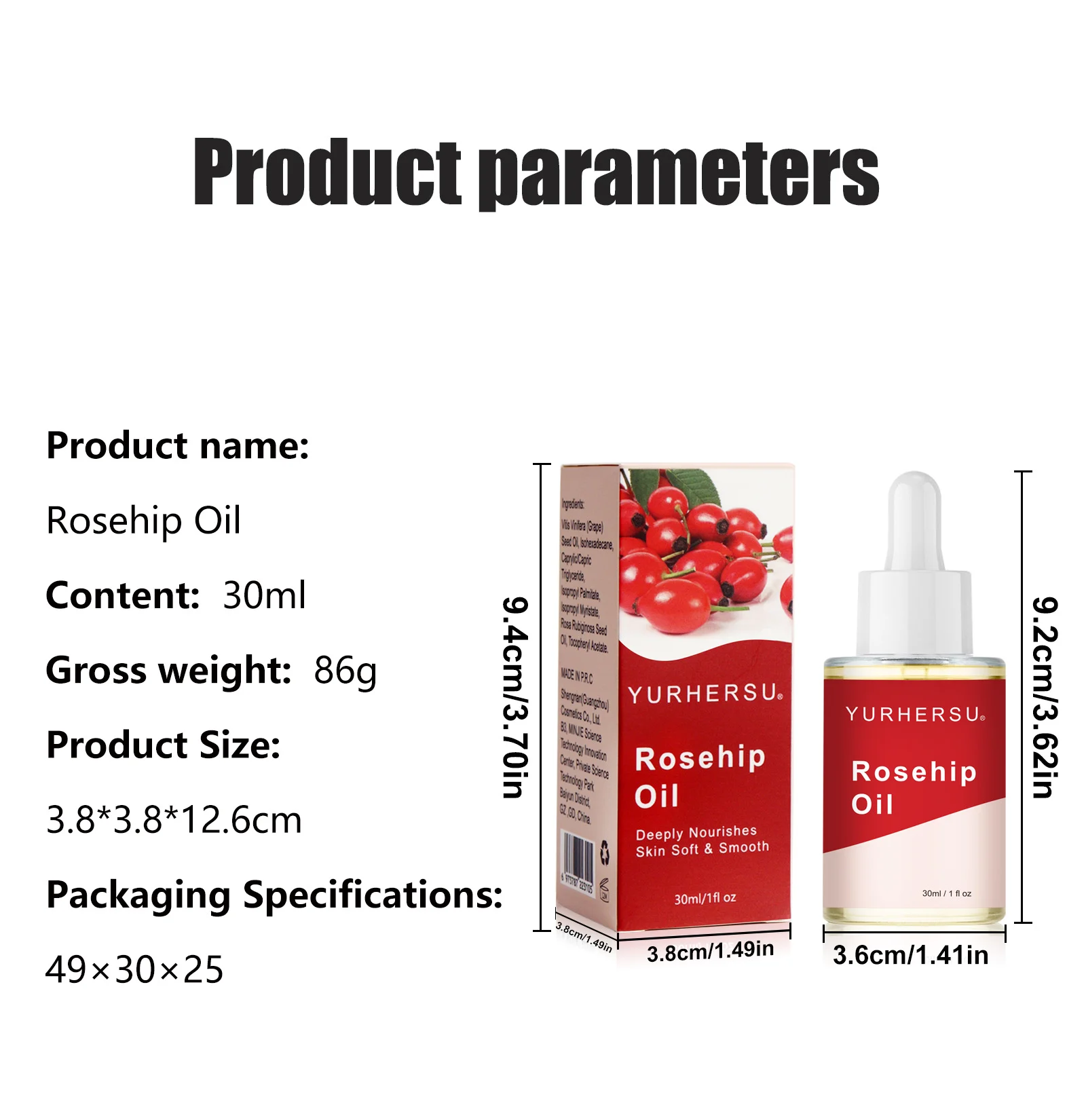 YURHERSU Rosehip Oil 30ml for Face & Body, Deeply Nourishes, Moisturizes & Enhances Skin Barrier 2 rosehip oil face body spu862764243005 desc 2
