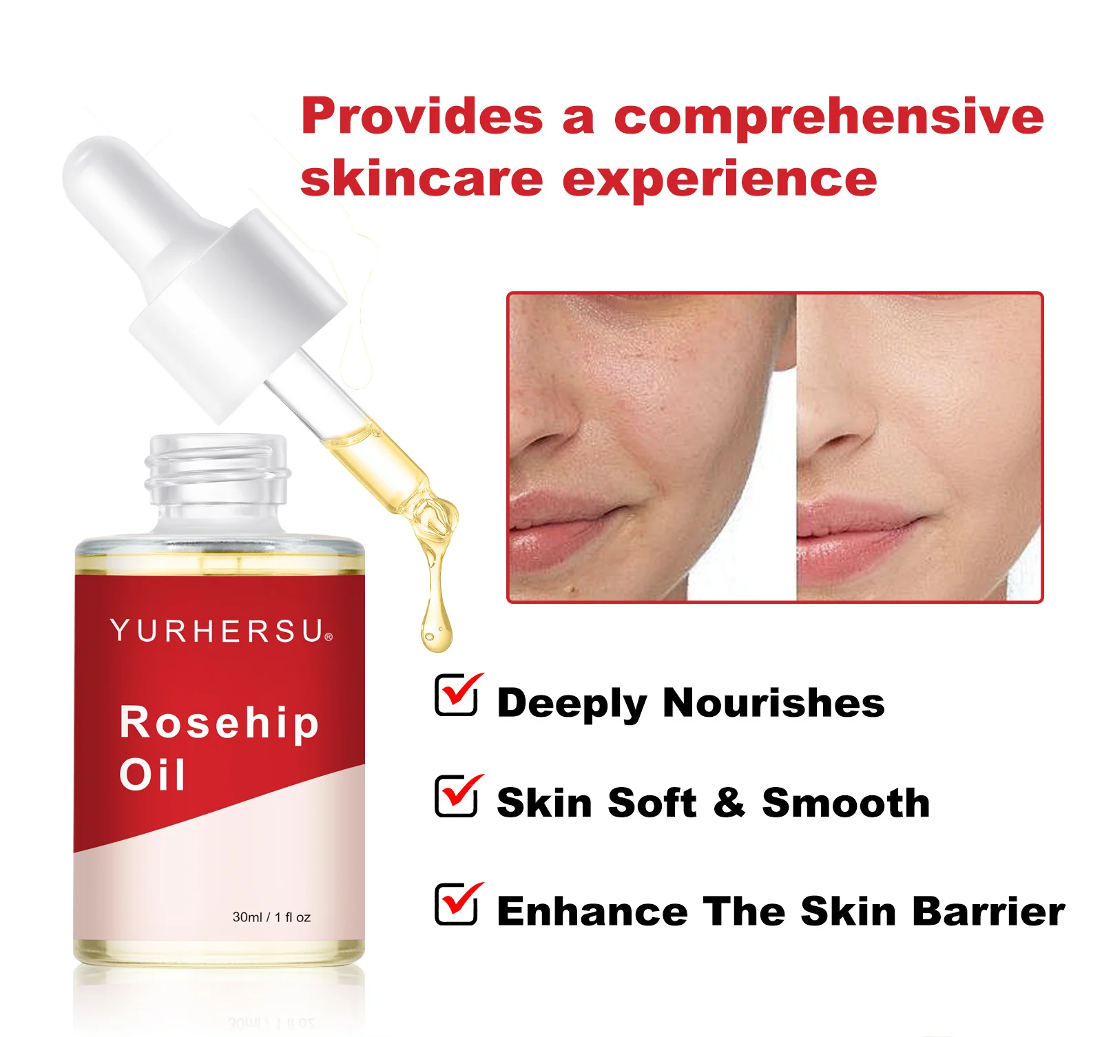 YURHERSU Rosehip Oil 30ml for Face & Body, Deeply Nourishes, Moisturizes & Enhances Skin Barrier 4 rosehip oil face body spu862764243005 desc 4