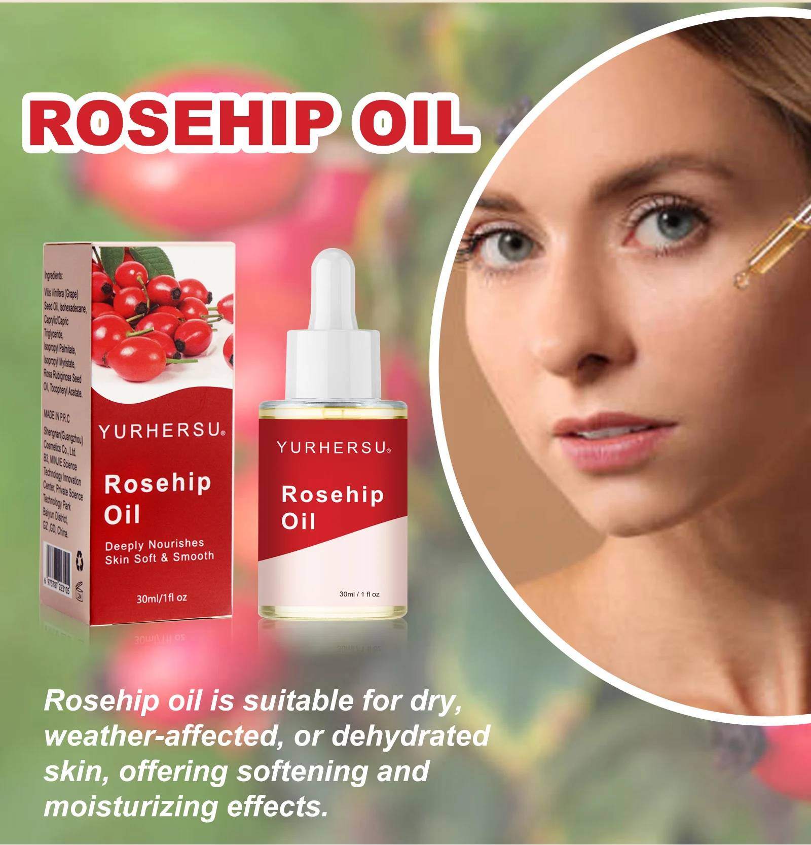 YURHERSU Rosehip Oil 30ml for Face & Body, Deeply Nourishes, Moisturizes & Enhances Skin Barrier 8 rosehip oil face body spu862764243005 desc 8