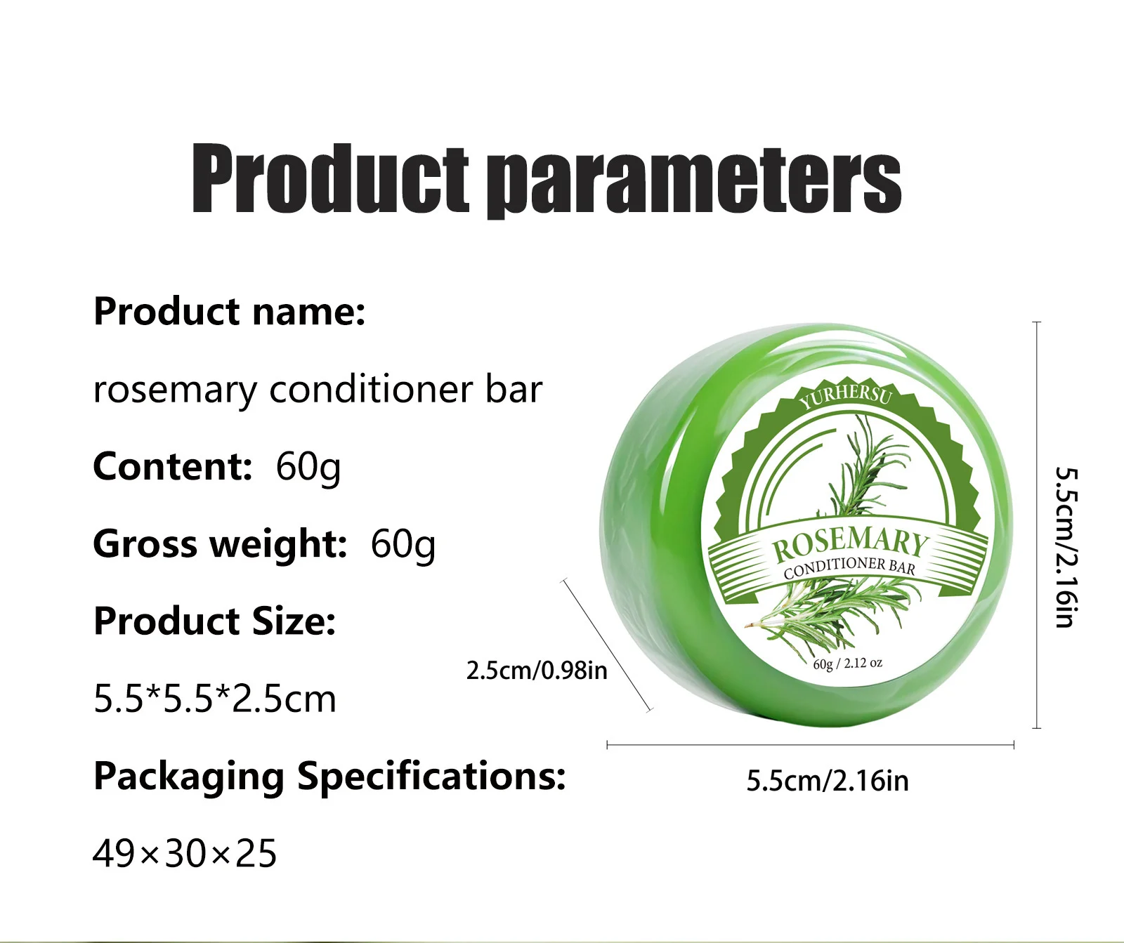 YURHERSU Rosemary Conditioner Bar for Dry Frizzy Hair Nourishes and Smooths 1 rosemary conditioner bar spu969763834576 desc 1