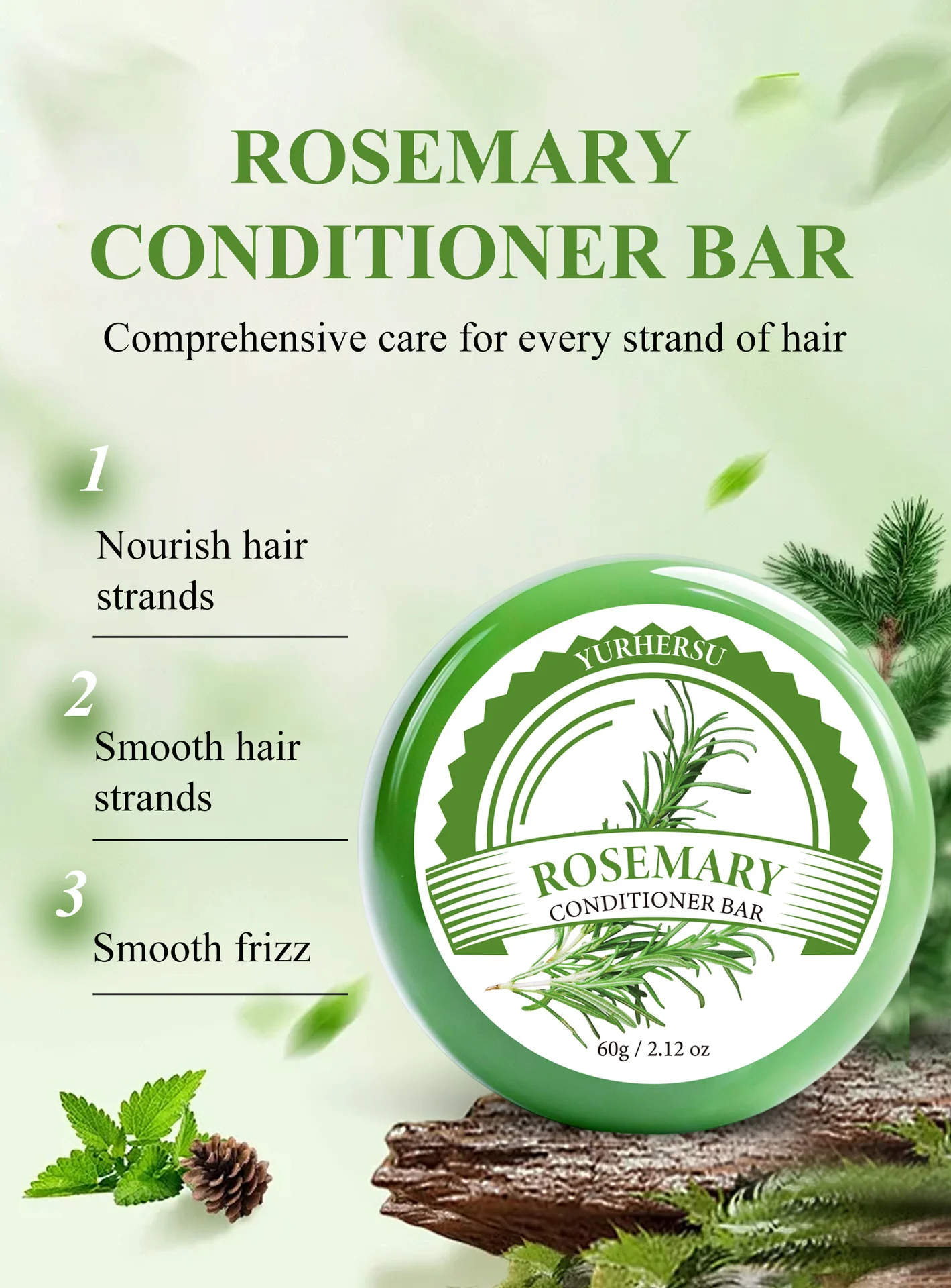 YURHERSU Rosemary Conditioner Bar for Dry Frizzy Hair Nourishes and Smooths 5 rosemary conditioner bar spu969763834576 desc 5