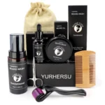 YURHERSU Sandalwood Beard Care Kit - 7 Piece Set for Taming, Moisturizing & Shine