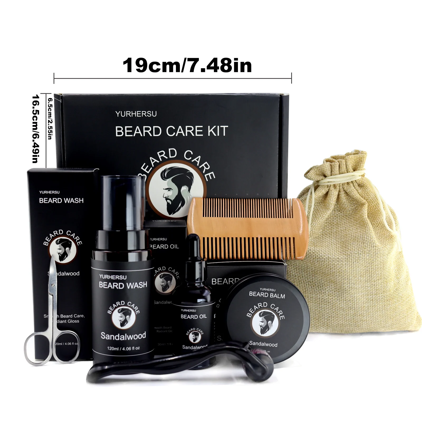 YURHERSU Sandalwood Beard Care Kit - 7 Piece Set for Taming, Moisturizing & Shine 1 sandalwood beard care kit spu806835270914 desc 1
