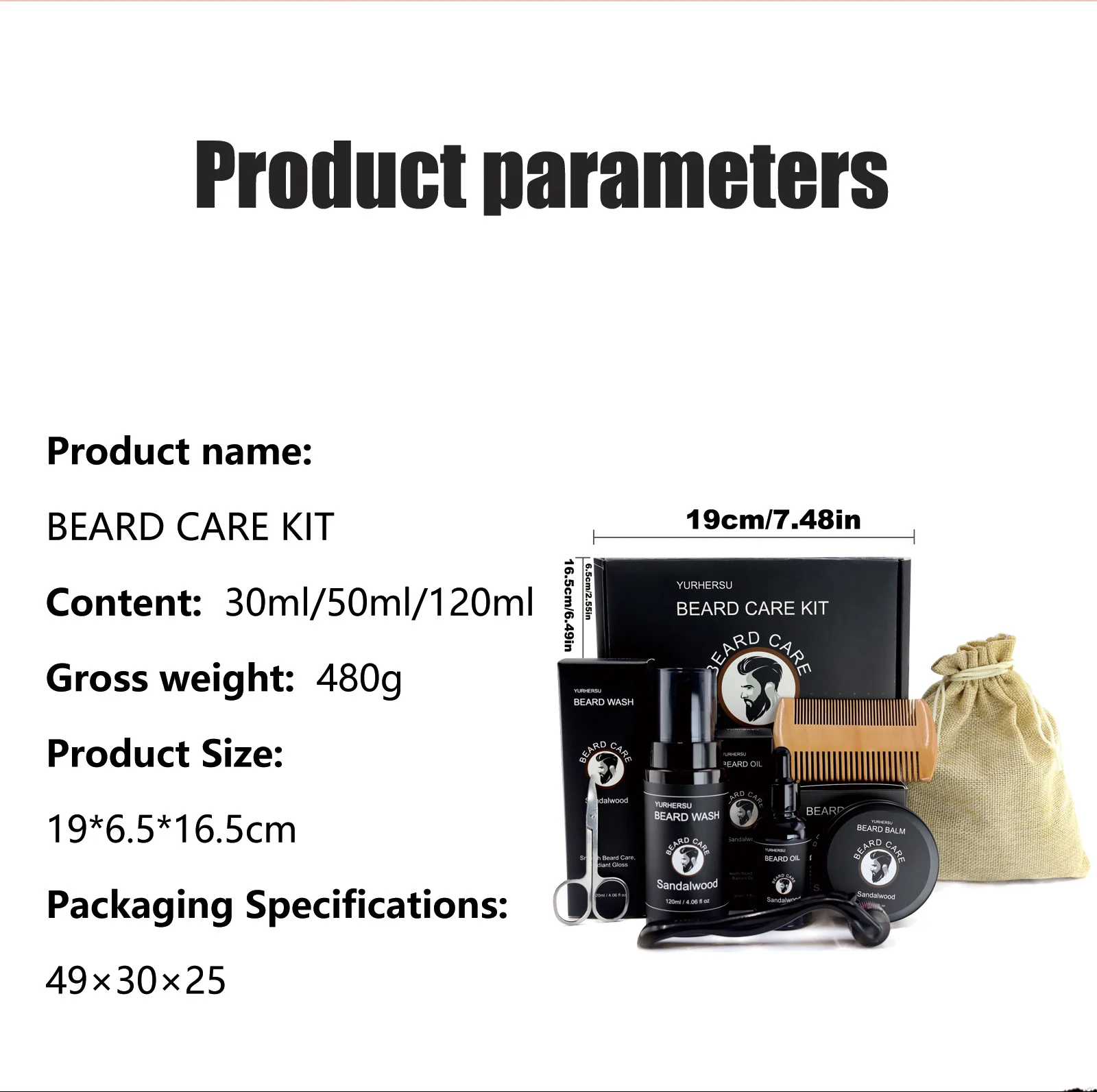 YURHERSU Sandalwood Beard Care Kit - 7 Piece Set for Taming, Moisturizing & Shine 2 sandalwood beard care kit spu806835270914 desc 2