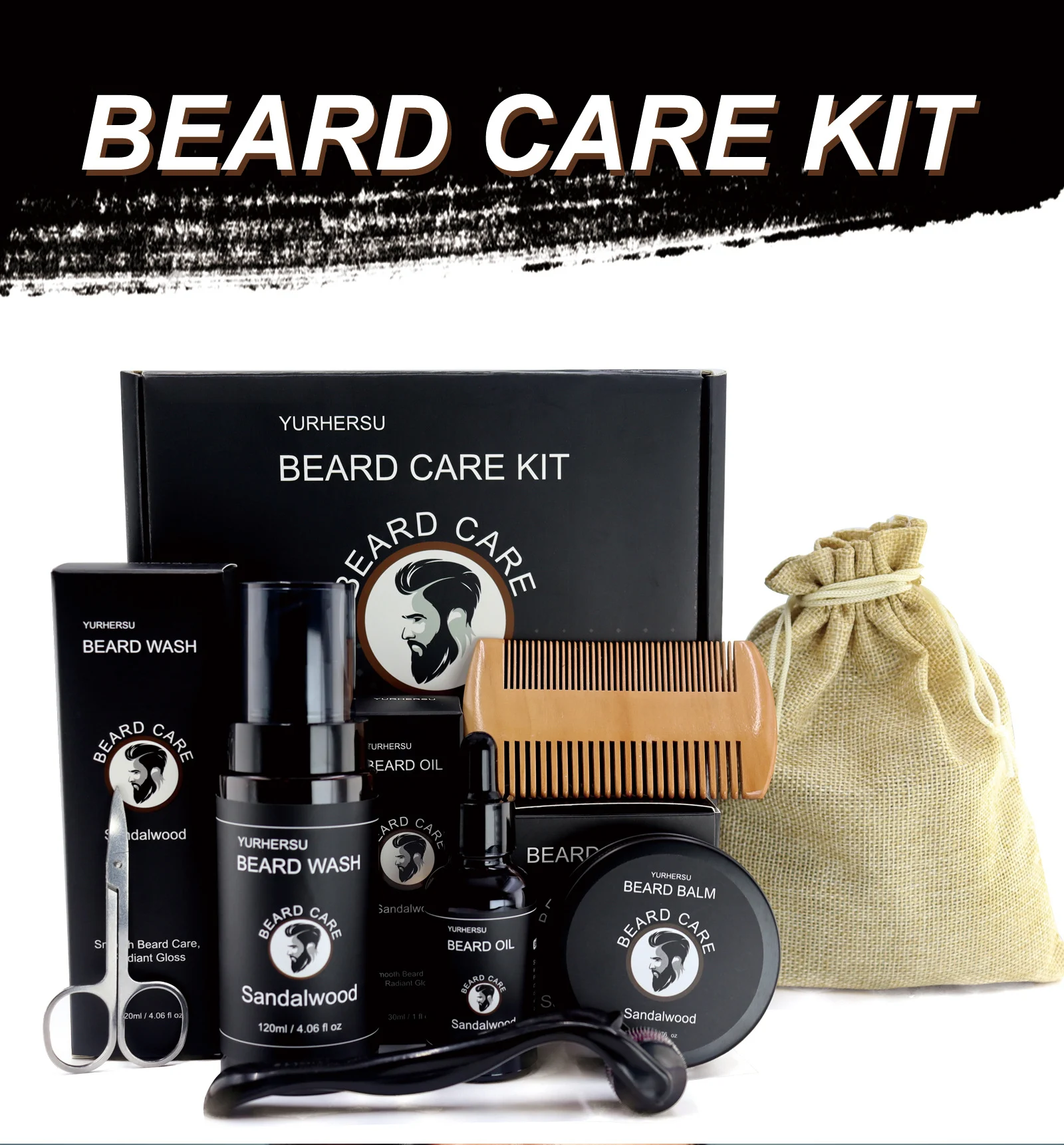 YURHERSU Sandalwood Beard Care Kit - 7 Piece Set for Taming, Moisturizing & Shine 3 sandalwood beard care kit spu806835270914 desc 3