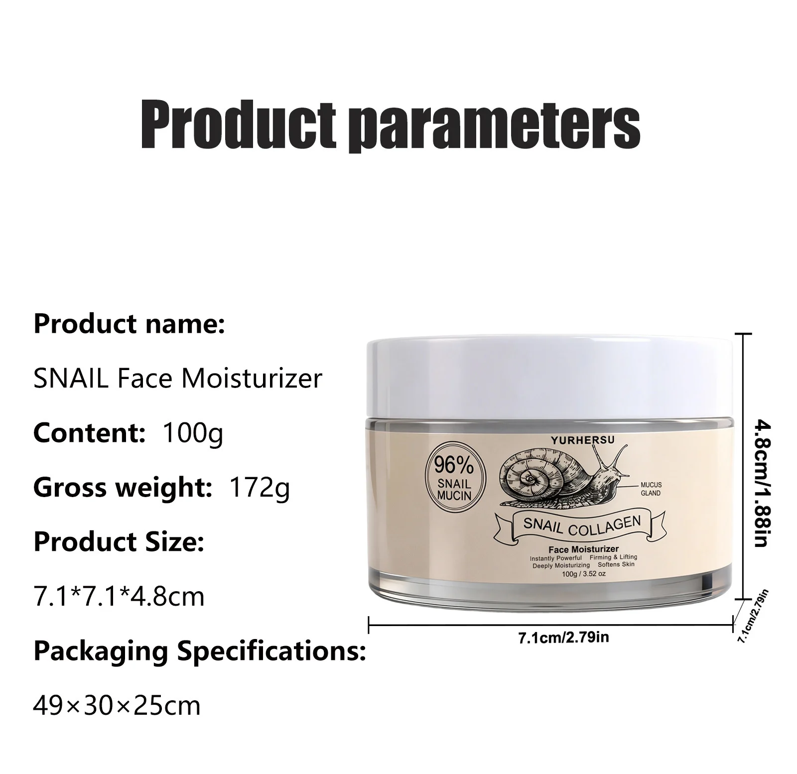 YURHERSU 96% Snail Collagen Face Cream Deep Moisturizing Firming & Lifting 1 snail collagen face cream spu1013254221435 desc 1