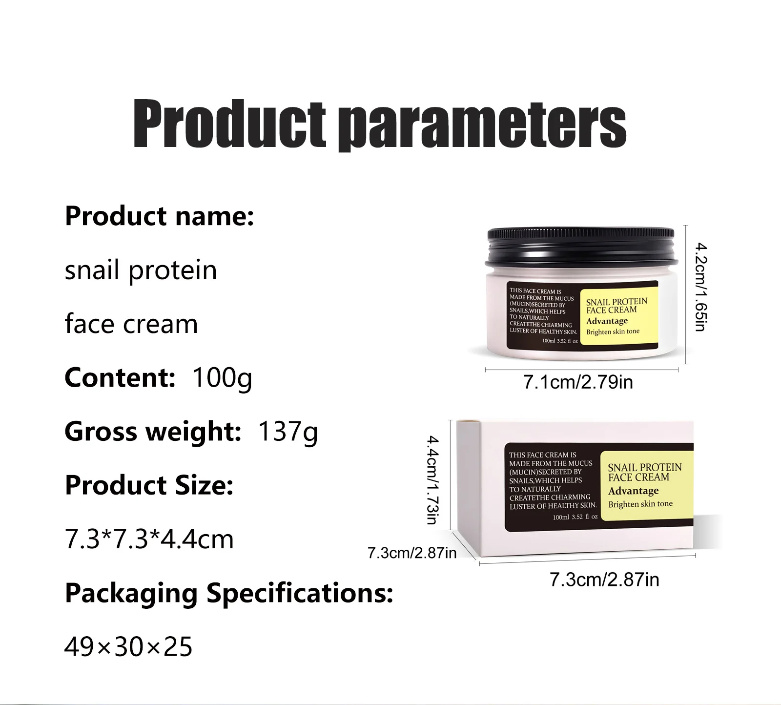 YURHERSU Snail Protein Face Cream - Deep Hydration, Firming & Brightening 100ml 1 snail protein face cream spu958552686225 desc 1