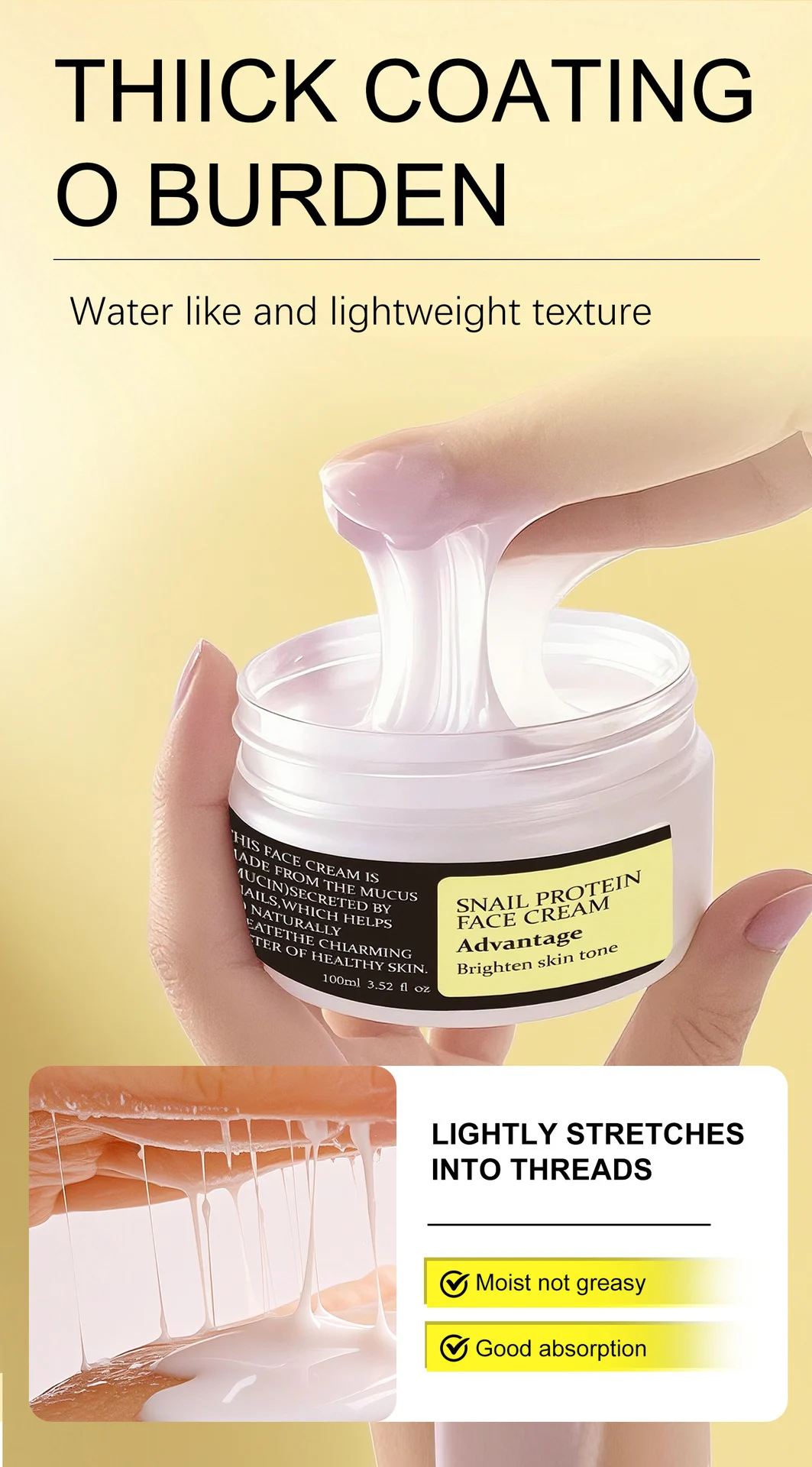 YURHERSU Snail Protein Face Cream - Hydrating, Brightening, Firming Moisturizer 6 snail protein face cream spu972561674560 desc 6