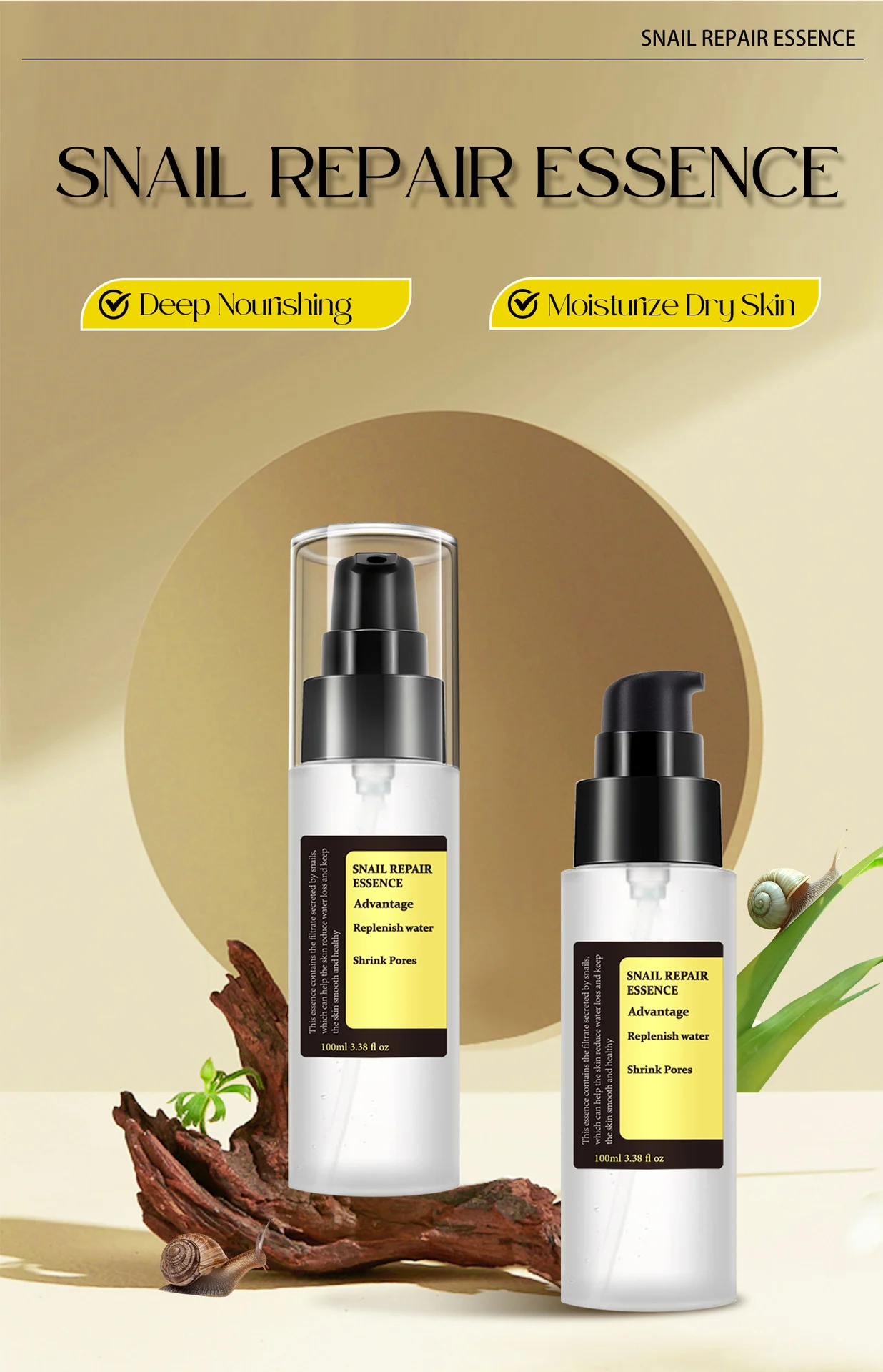 YURHERSU Snail Repair Essence with Snail Mucin & Niacinamide 100ml - Moisturizing, Hydrating, Pore Minimizing 1 snail repair essence serum spu938079050862 desc 1