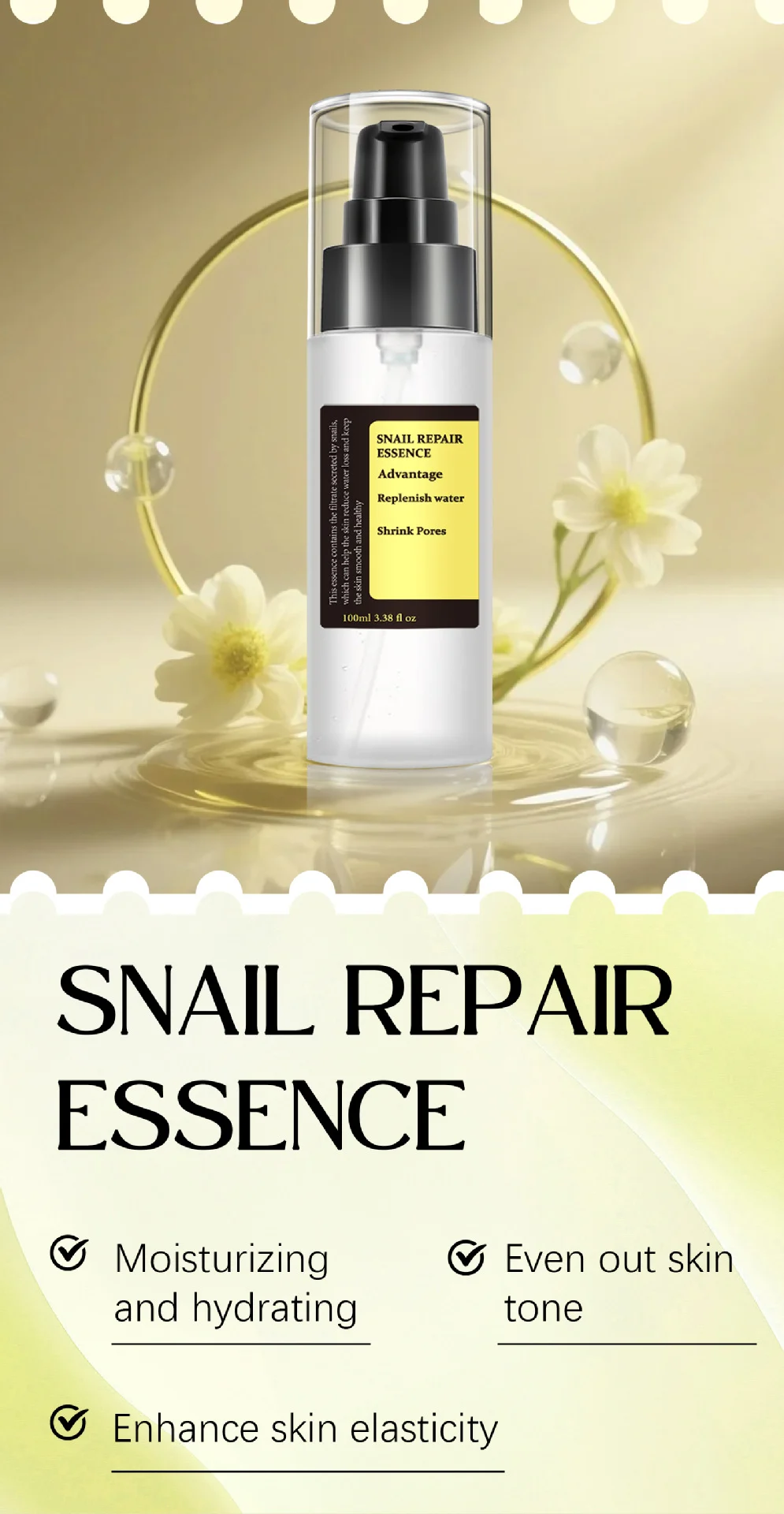 YURHERSU Snail Repair Essence with Snail Mucin & Niacinamide 100ml - Moisturizing, Hydrating, Pore Minimizing 3 snail repair essence serum spu938079050862 desc 3