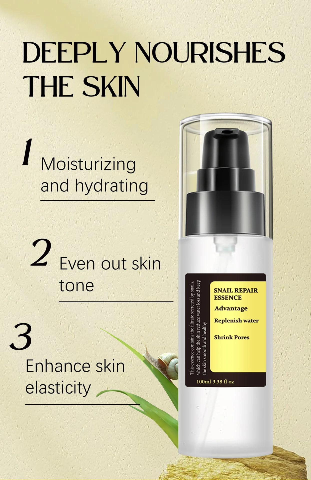 YURHERSU Snail Repair Essence with Snail Mucin & Niacinamide 100ml - Moisturizing, Hydrating, Pore Minimizing 7 snail repair essence serum spu938079050862 desc 7