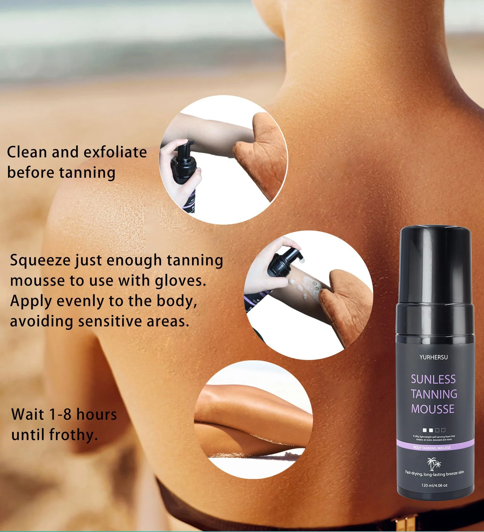 YURHERSU Sunless Tanning Mousse for Body - Bronzed Glow, Fast-Drying, 120ml 6 sunless tanning mousse spu973252845645 desc 6
