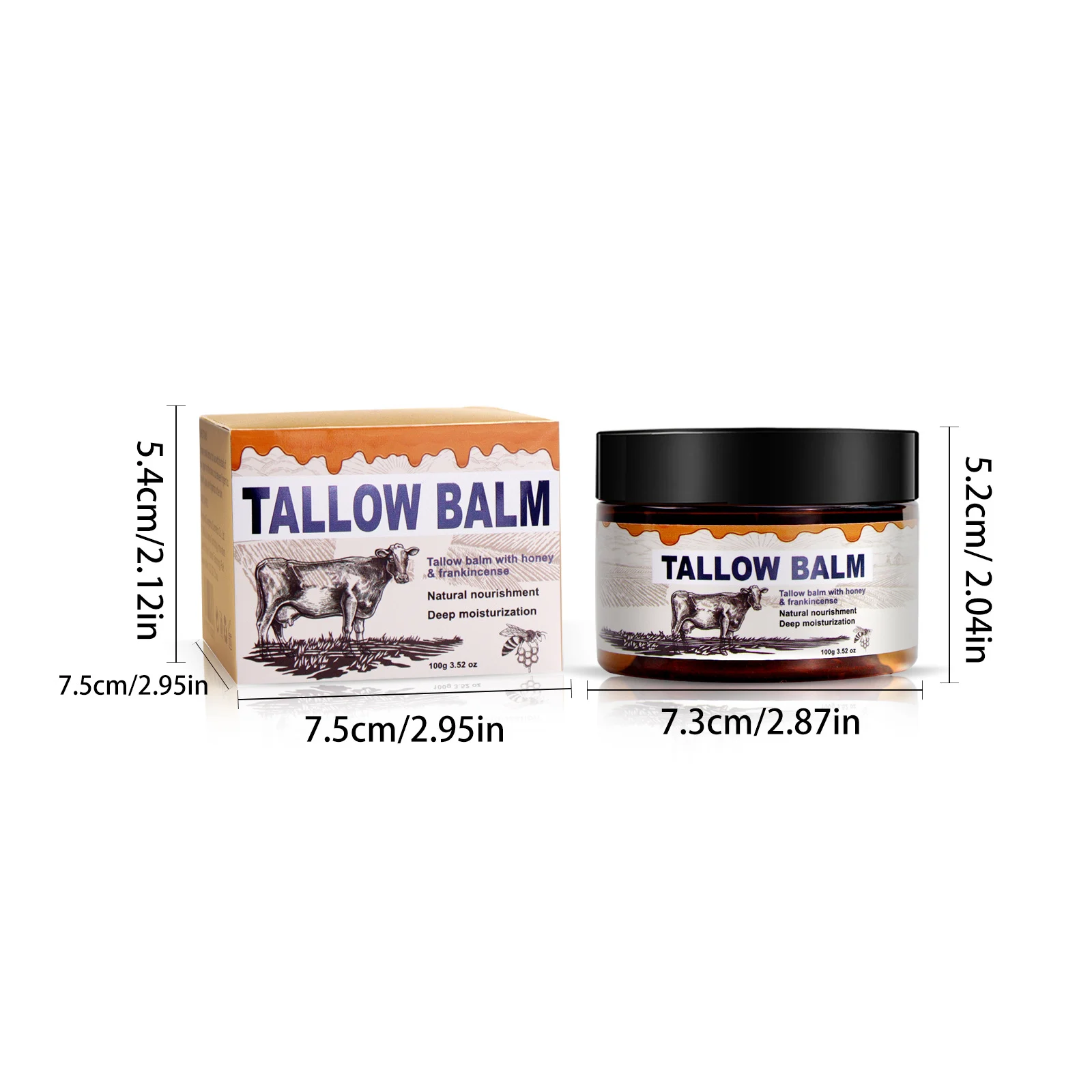 YURHERSU Tallow Balm with Honey & Frankincense - 100g Deeply Nourishing Moisturizer for Face & Body 1 tallow balm moisturizer spu860337018842 desc 1